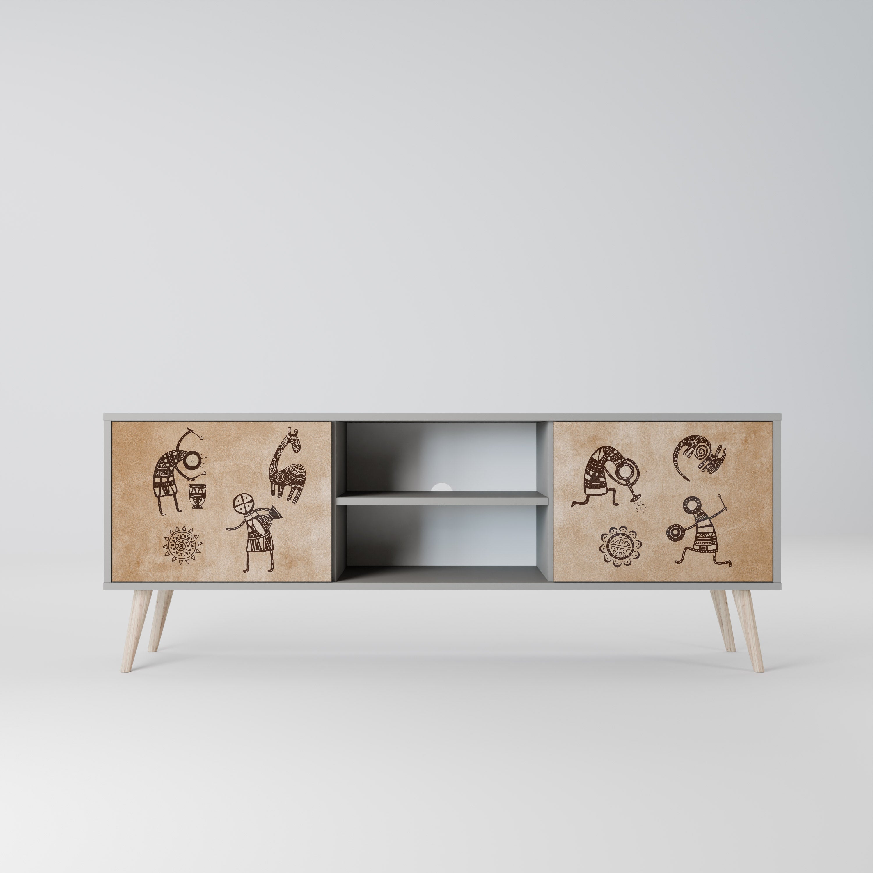 AFRICAN STYLE 2-Door TV Stand in Grey Finish
