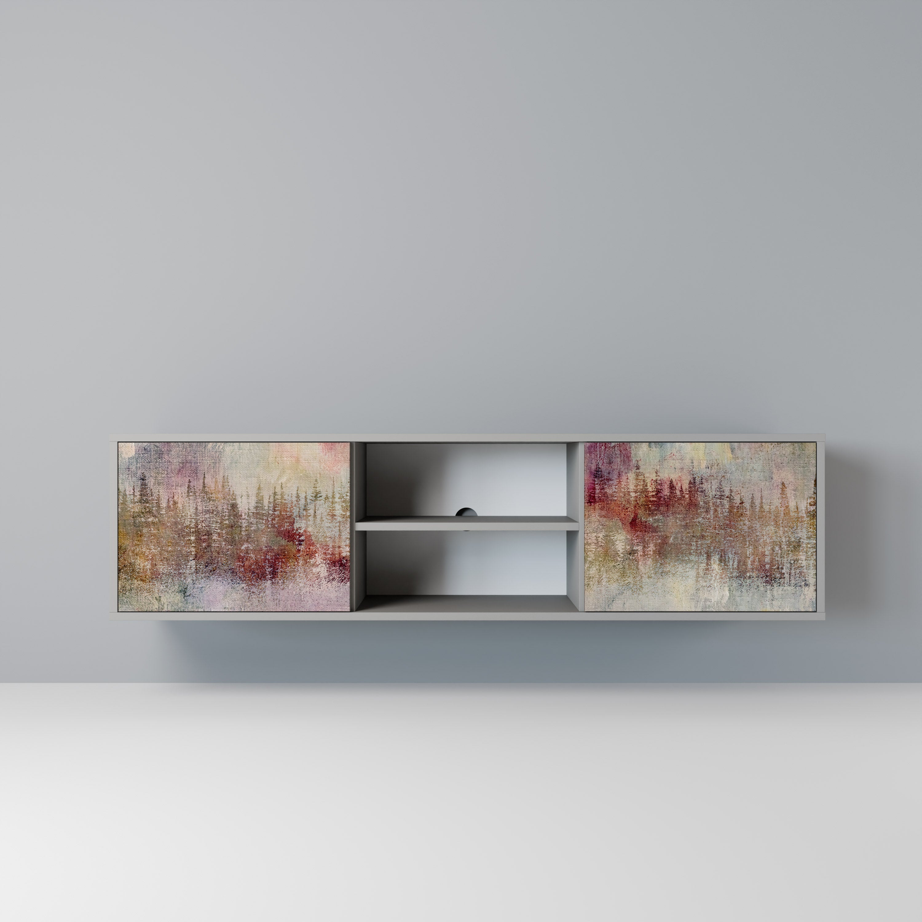 VEILED SUMMIT 2-Door TV Stand in Grey Finish