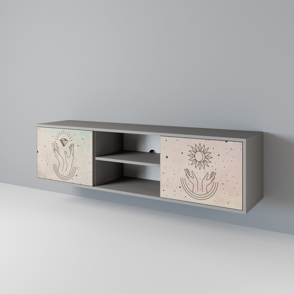 DELICATE BEAUTY 2-Door TV Stand in Grey Finish