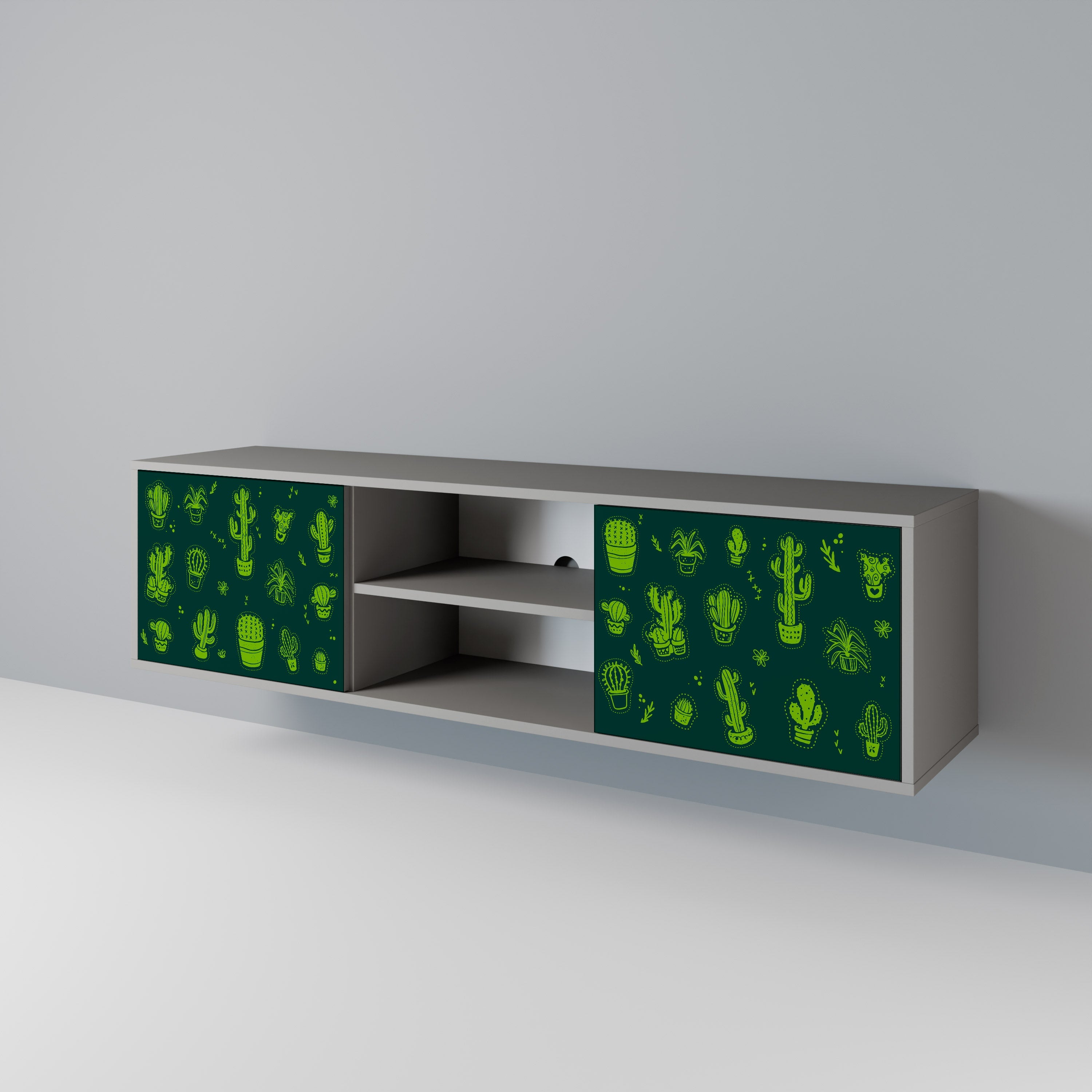 DESERT GREEN 2-Door TV Stand in Grey Finish