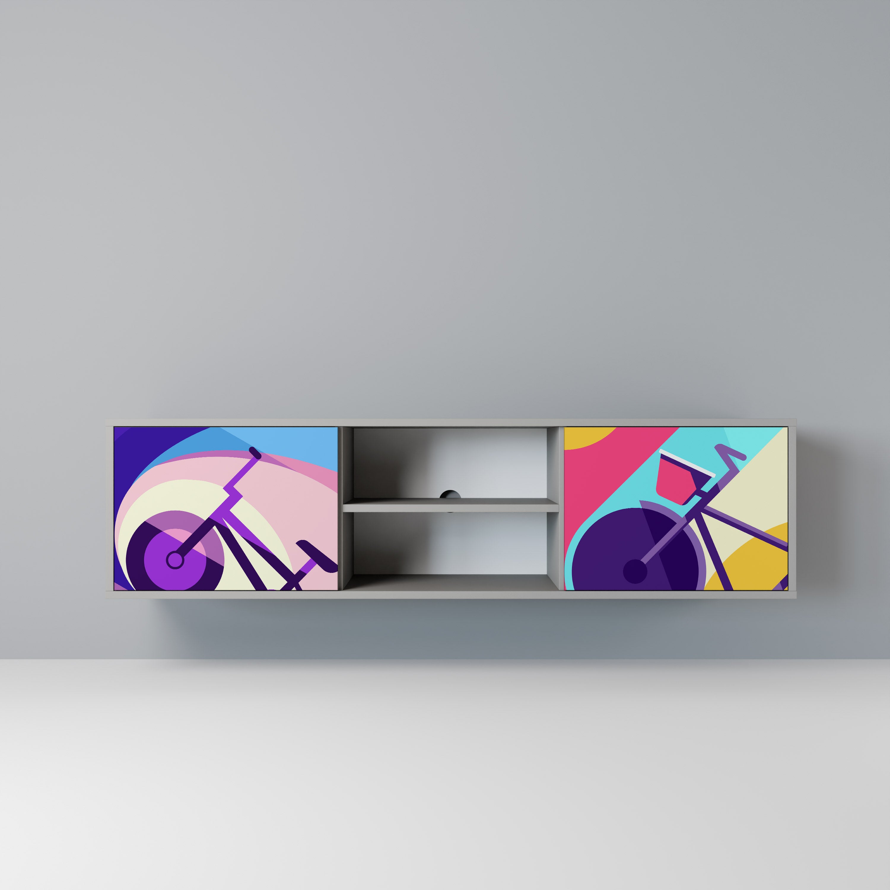 BIKE DREAMS 2-Door TV Stand in Grey Finish