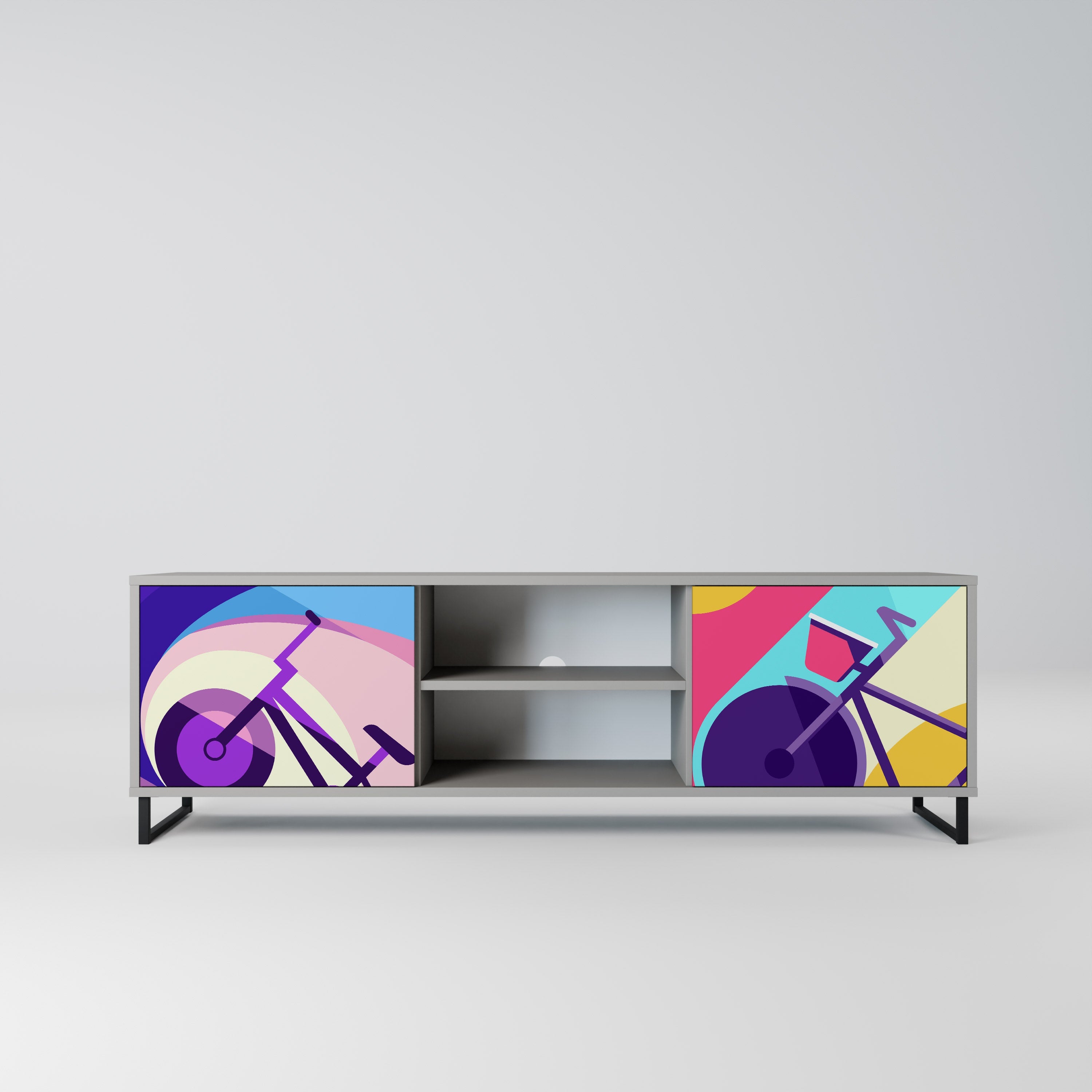 BIKE DREAMS 2-Door TV Stand in Grey Finish
