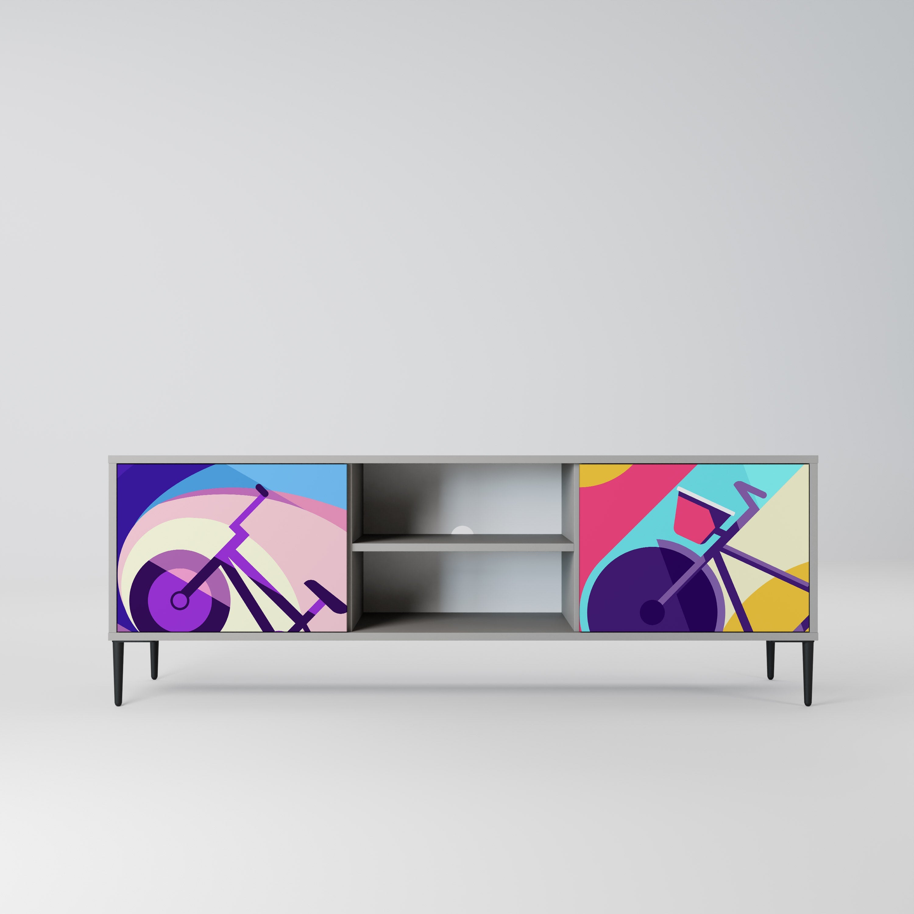 BIKE DREAMS 2-Door TV Stand in Grey Finish
