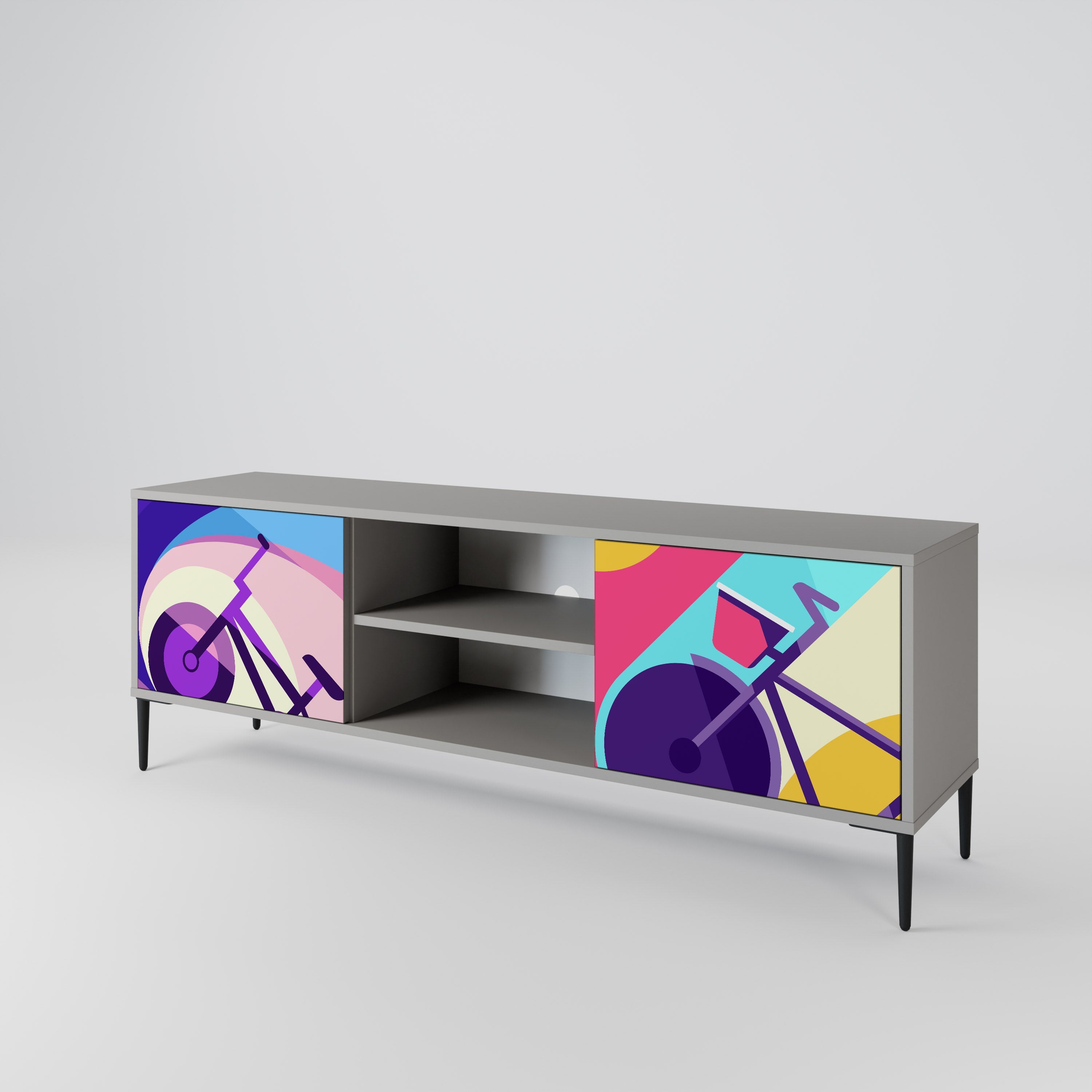 BIKE DREAMS 2-Door TV Stand in Grey Finish