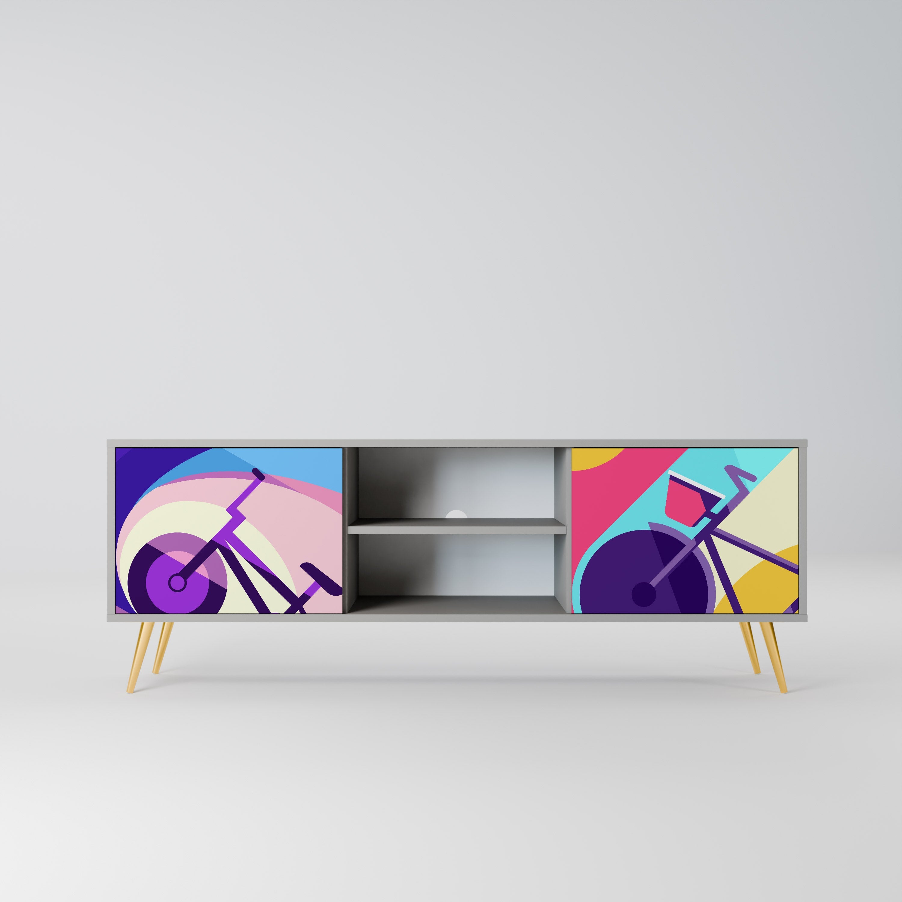 BIKE DREAMS 2-Door TV Stand in Grey Finish