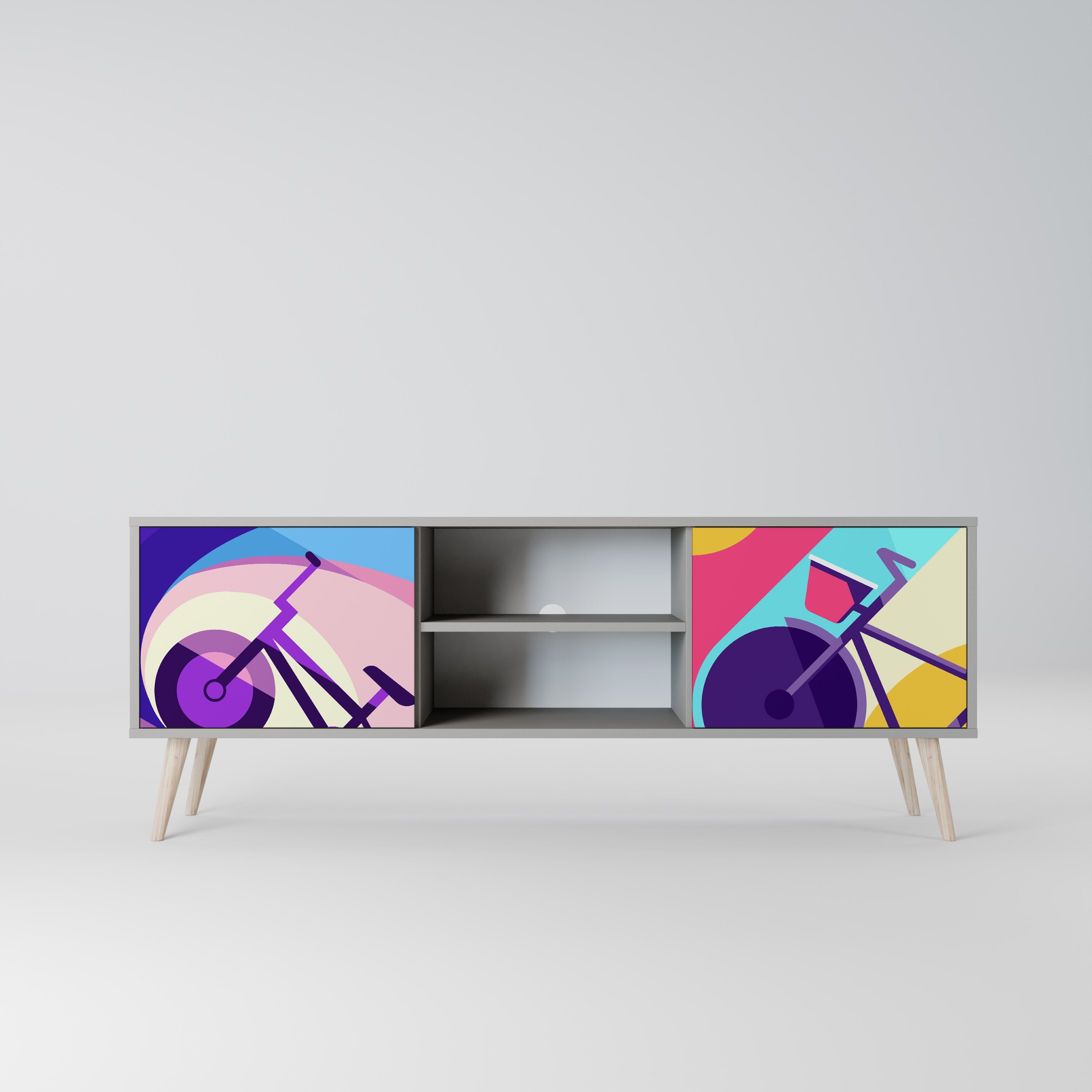 BIKE DREAMS 2-Door TV Stand in Grey Finish