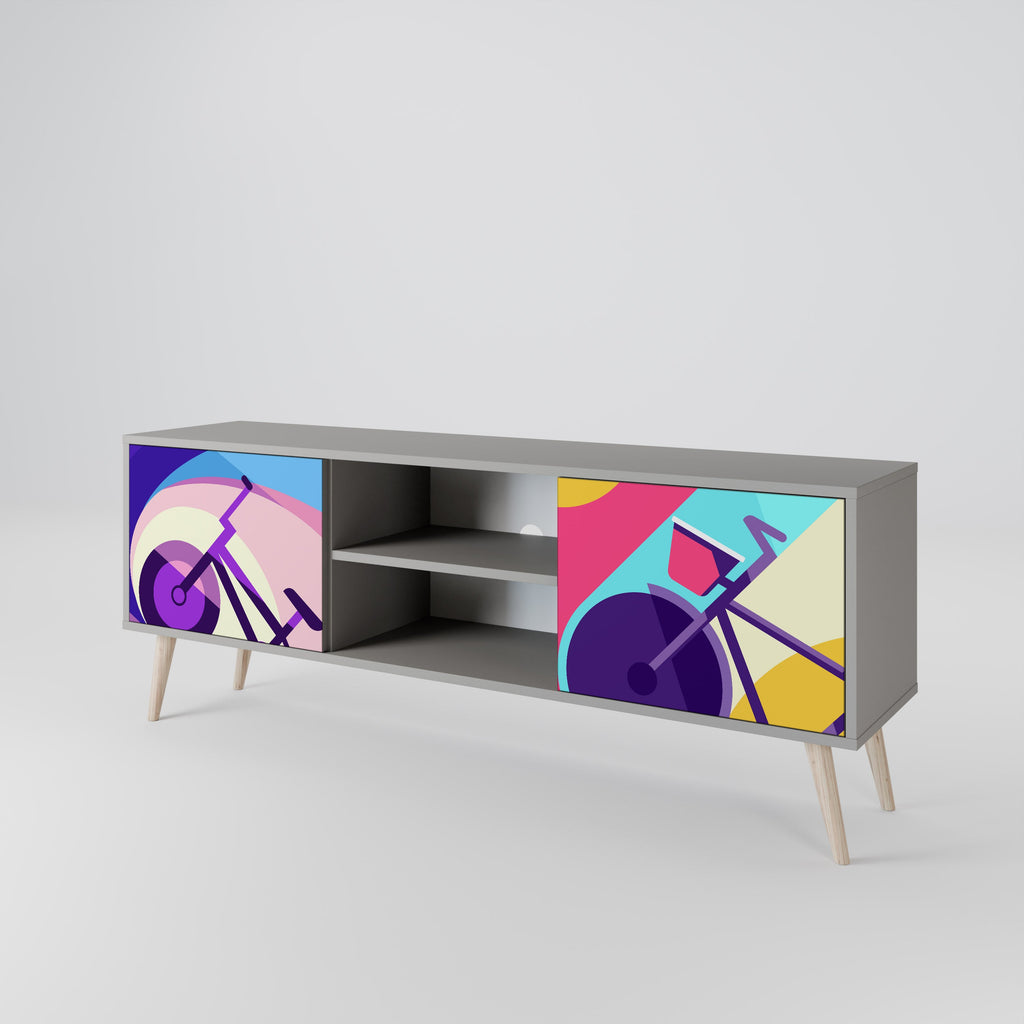 BIKE DREAMS 2-Door TV Stand in Grey Finish