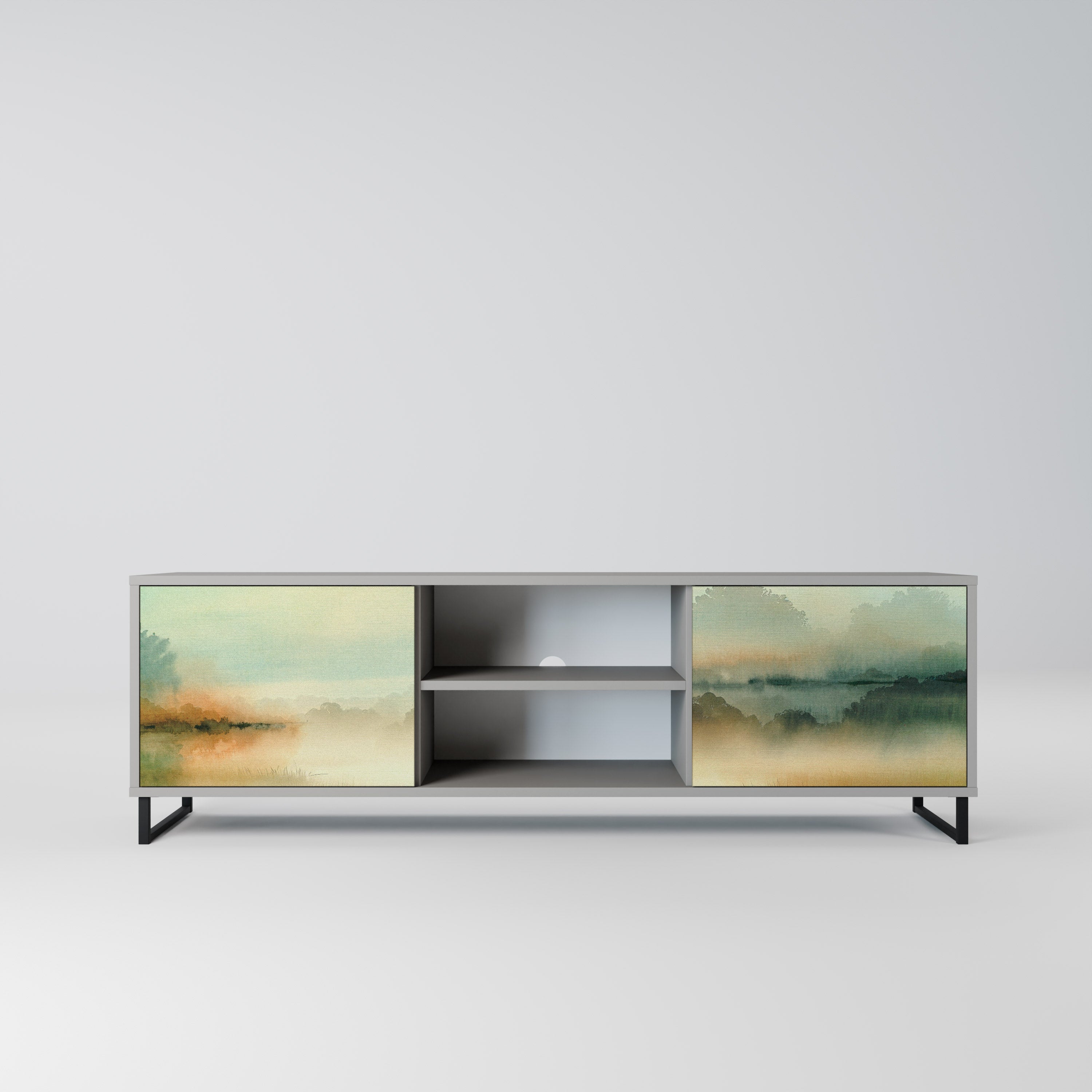 MORNING BY THE LAKE 2-Door TV Stand in Grey Finish