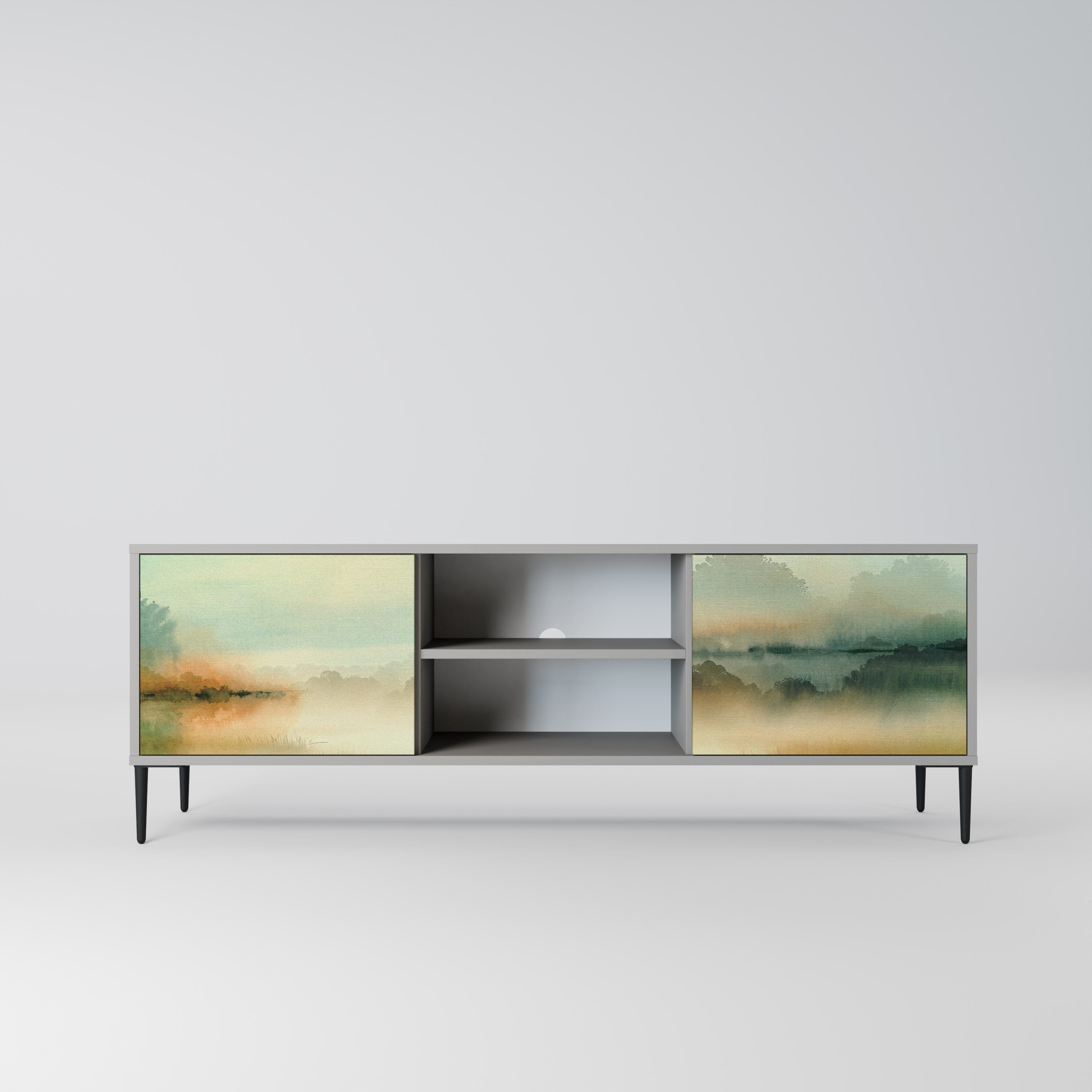 MORNING BY THE LAKE 2-Door TV Stand in Grey Finish