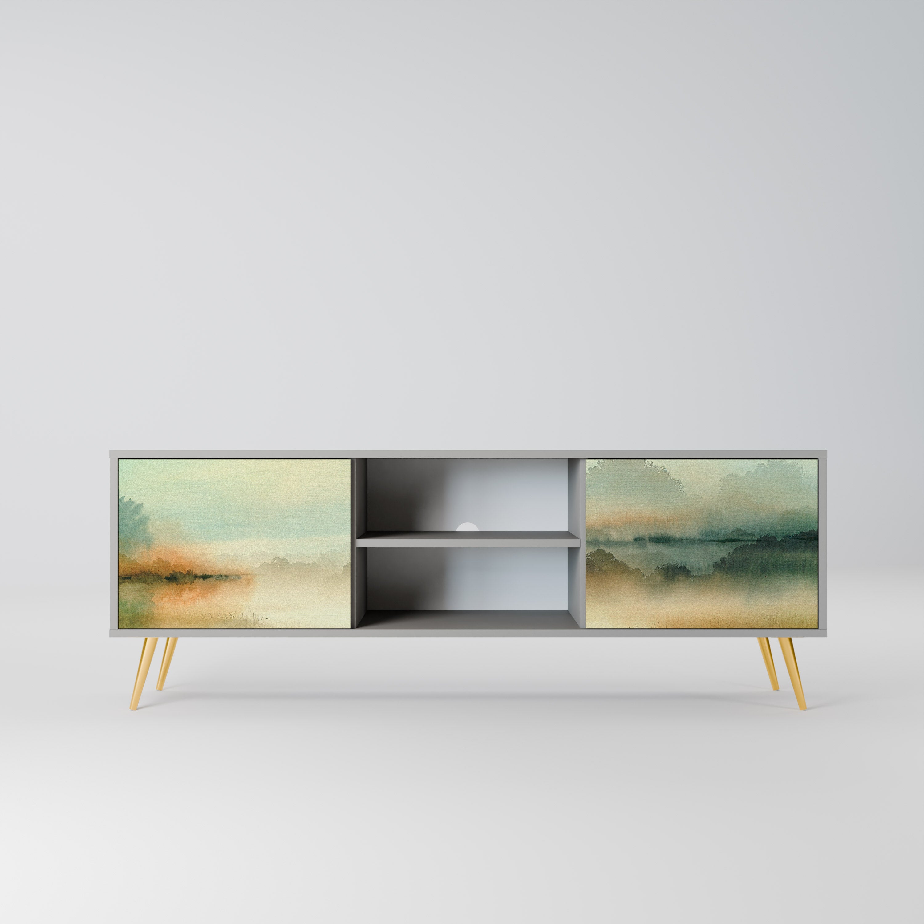 MORNING BY THE LAKE 2-Door TV Stand in Grey Finish