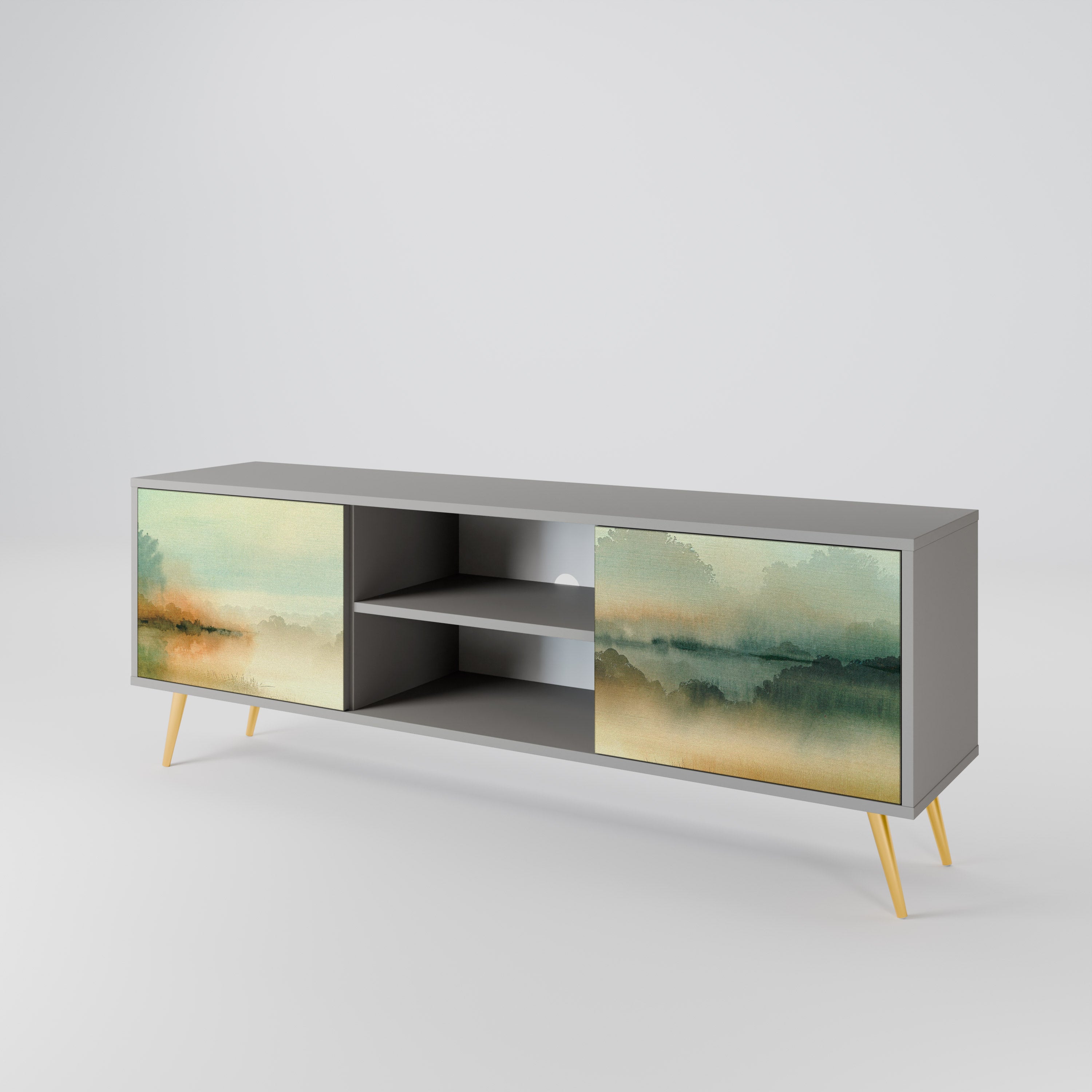 MORNING BY THE LAKE 2-Door TV Stand in Grey Finish