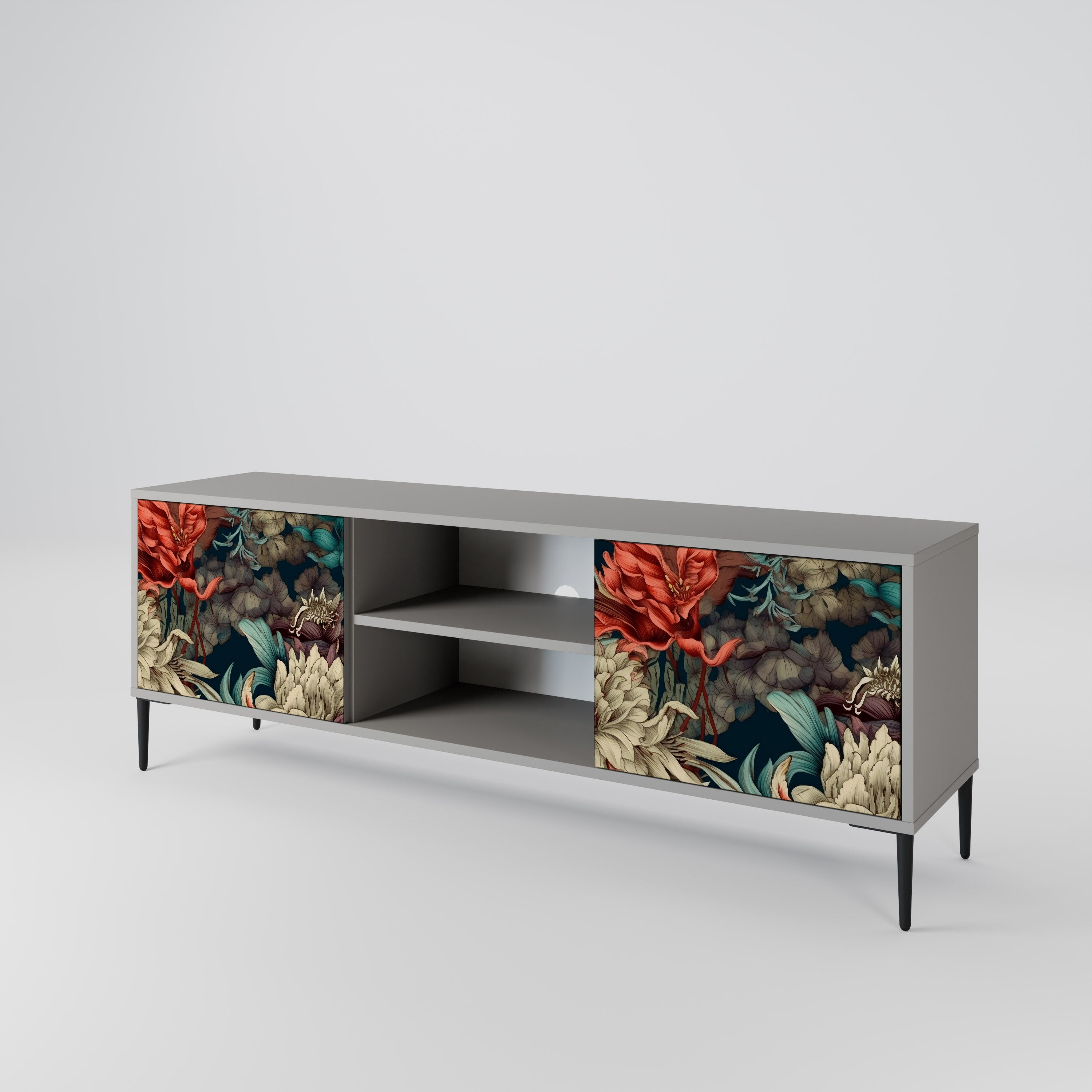 SPROUTING GRACE 2-Door TV Stand in Grey Finish