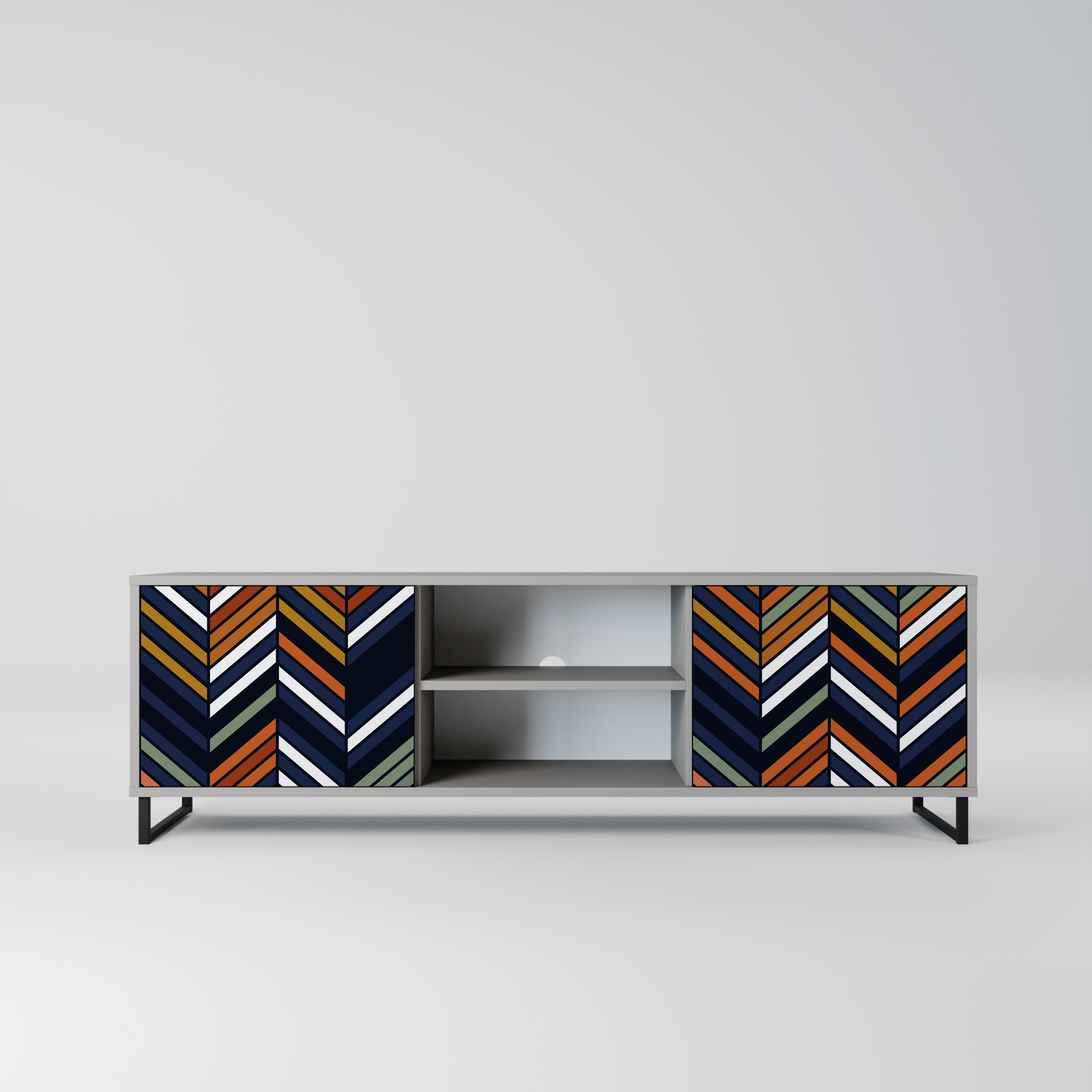 VIBRANT PATCHWORK 2-Door TV Stand in Grey Finish