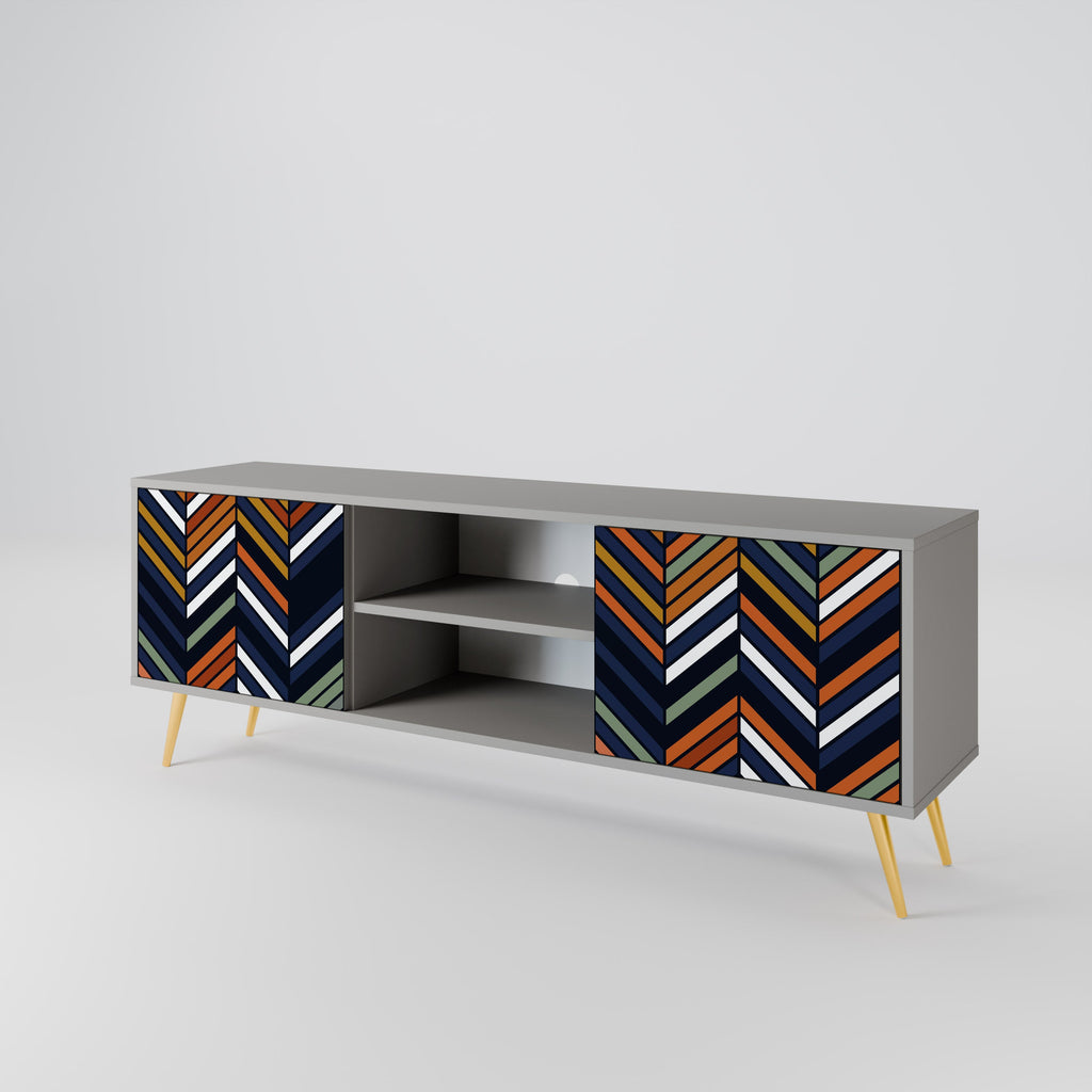 VIBRANT PATCHWORK 2-Door TV Stand in Grey Finish