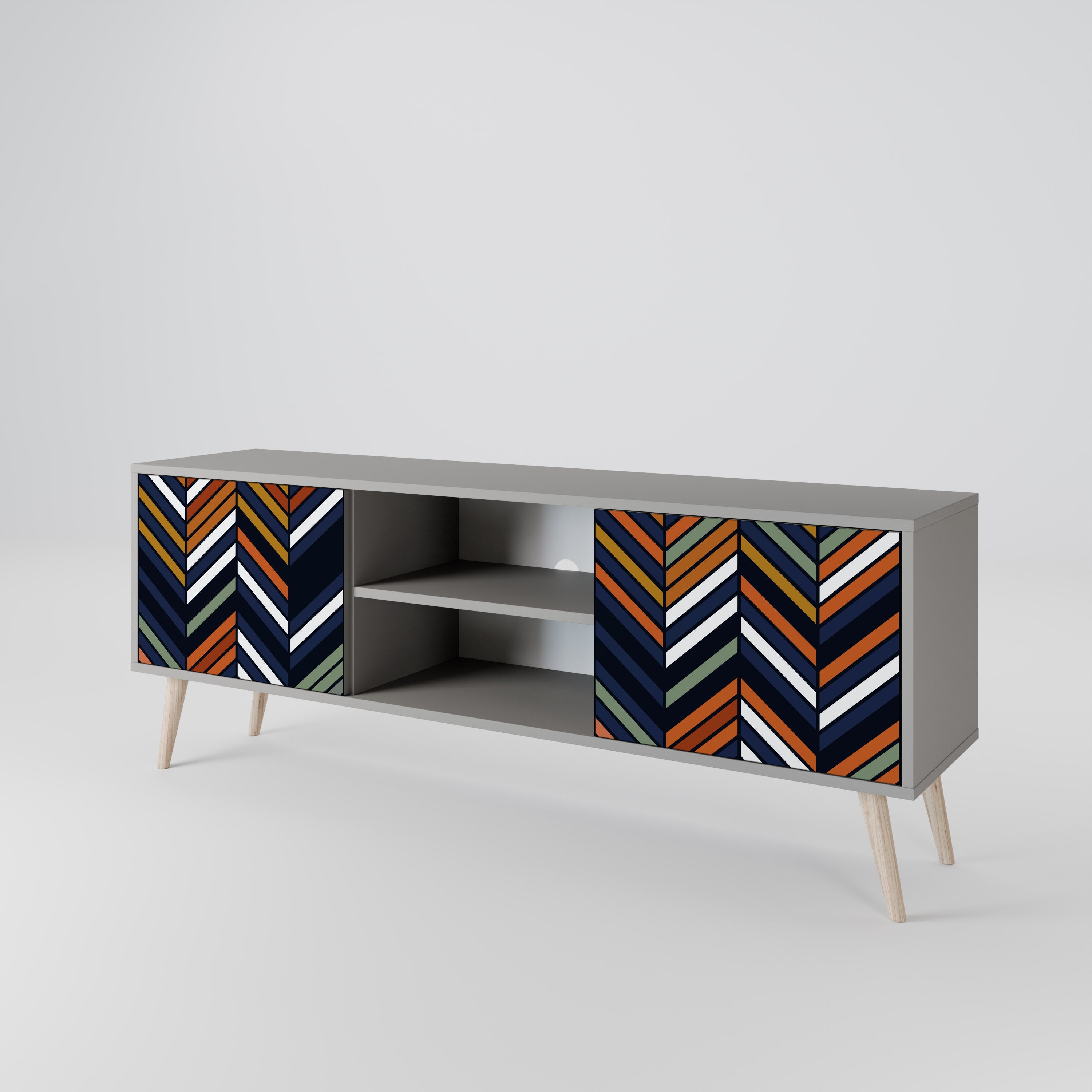 VIBRANT PATCHWORK 2-Door TV Stand in Grey Finish
