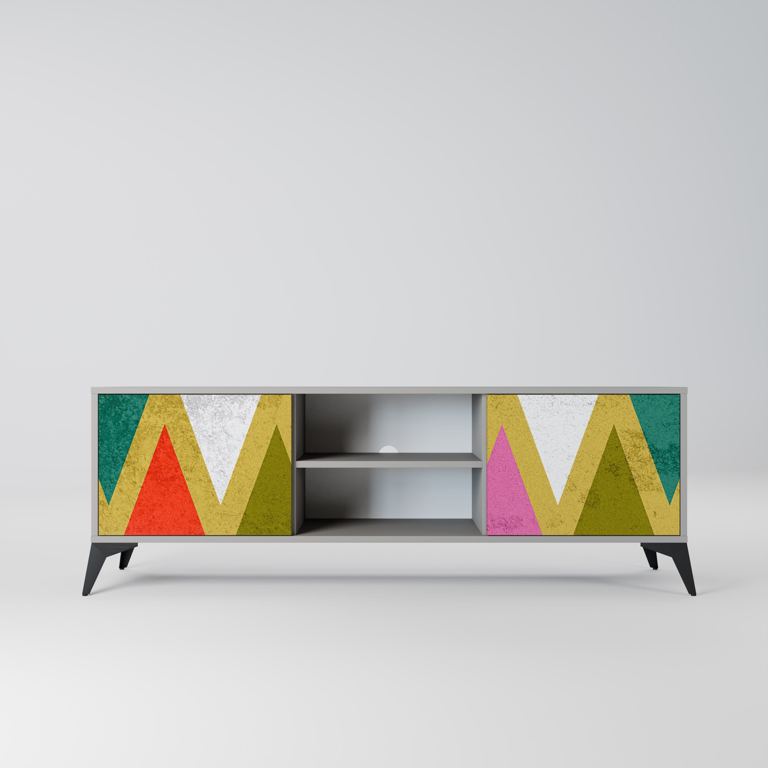 COLORFUL TRIANGLES 2-Door TV Stand in Grey Finish