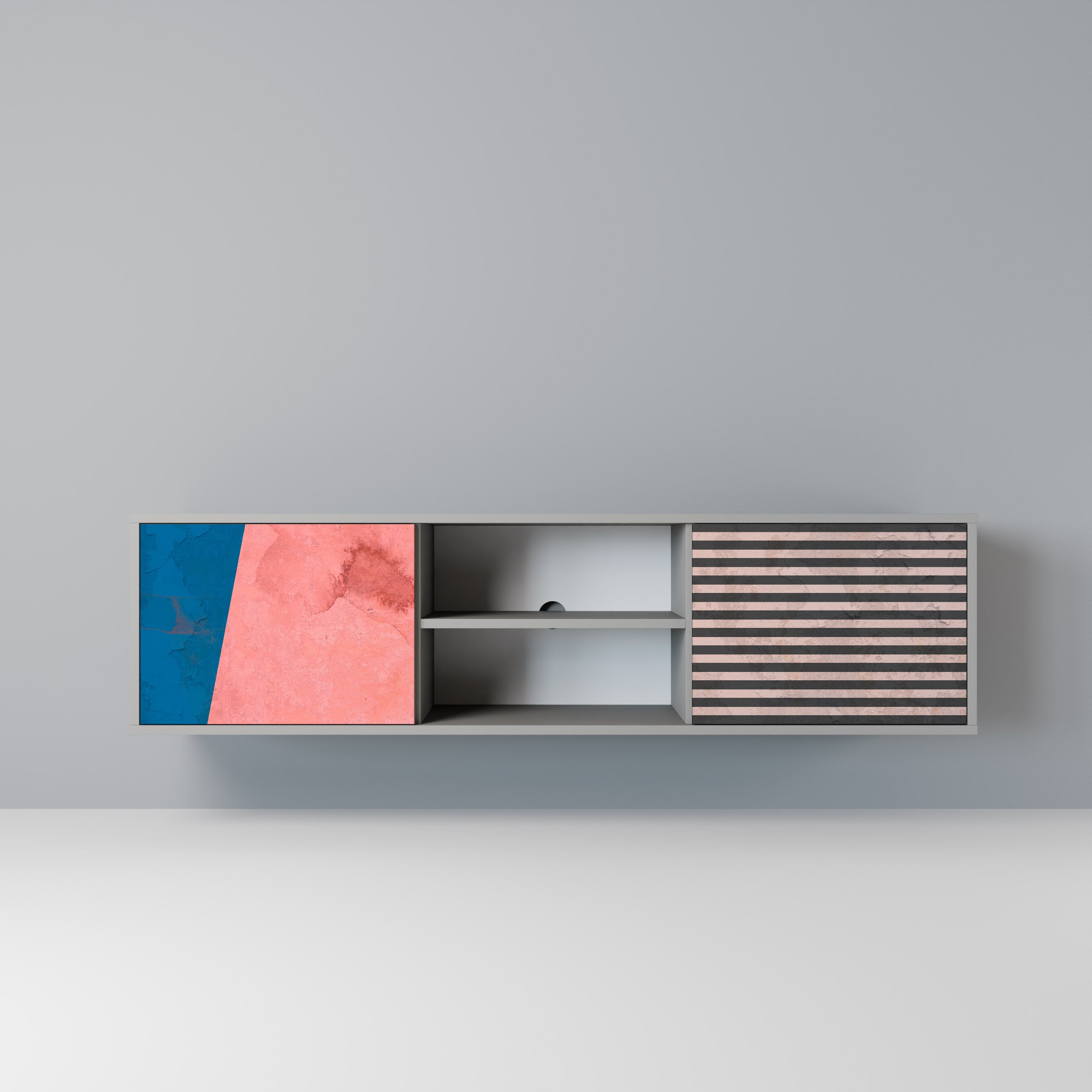 GLAMOROUS STRIPE 2-Door TV Stand in Grey Finish