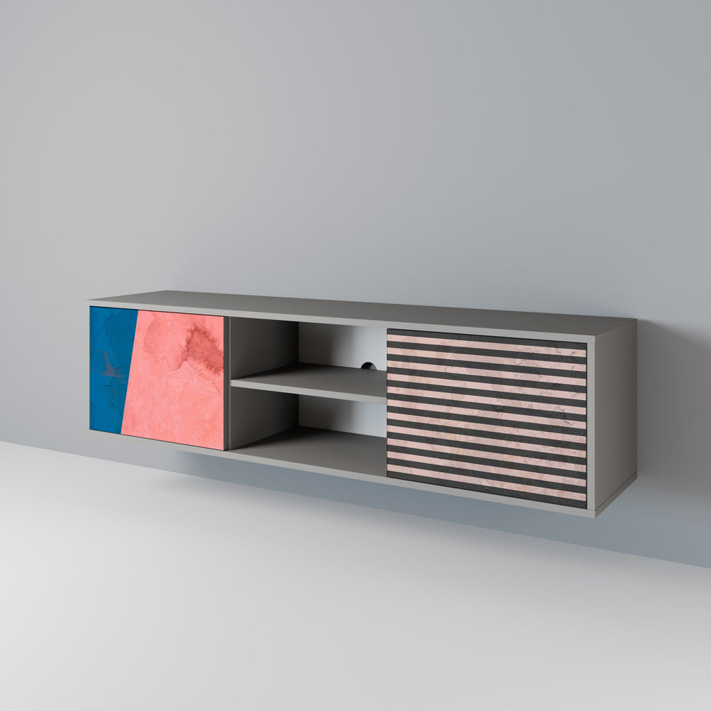 GLAMOROUS STRIPE 2-Door TV Stand in Grey Finish