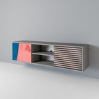 GLAMOROUS STRIPE 2-Door TV Stand in Grey Finish