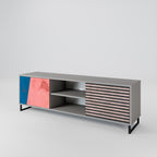 GLAMOROUS STRIPE 2-Door TV Stand in Grey Finish