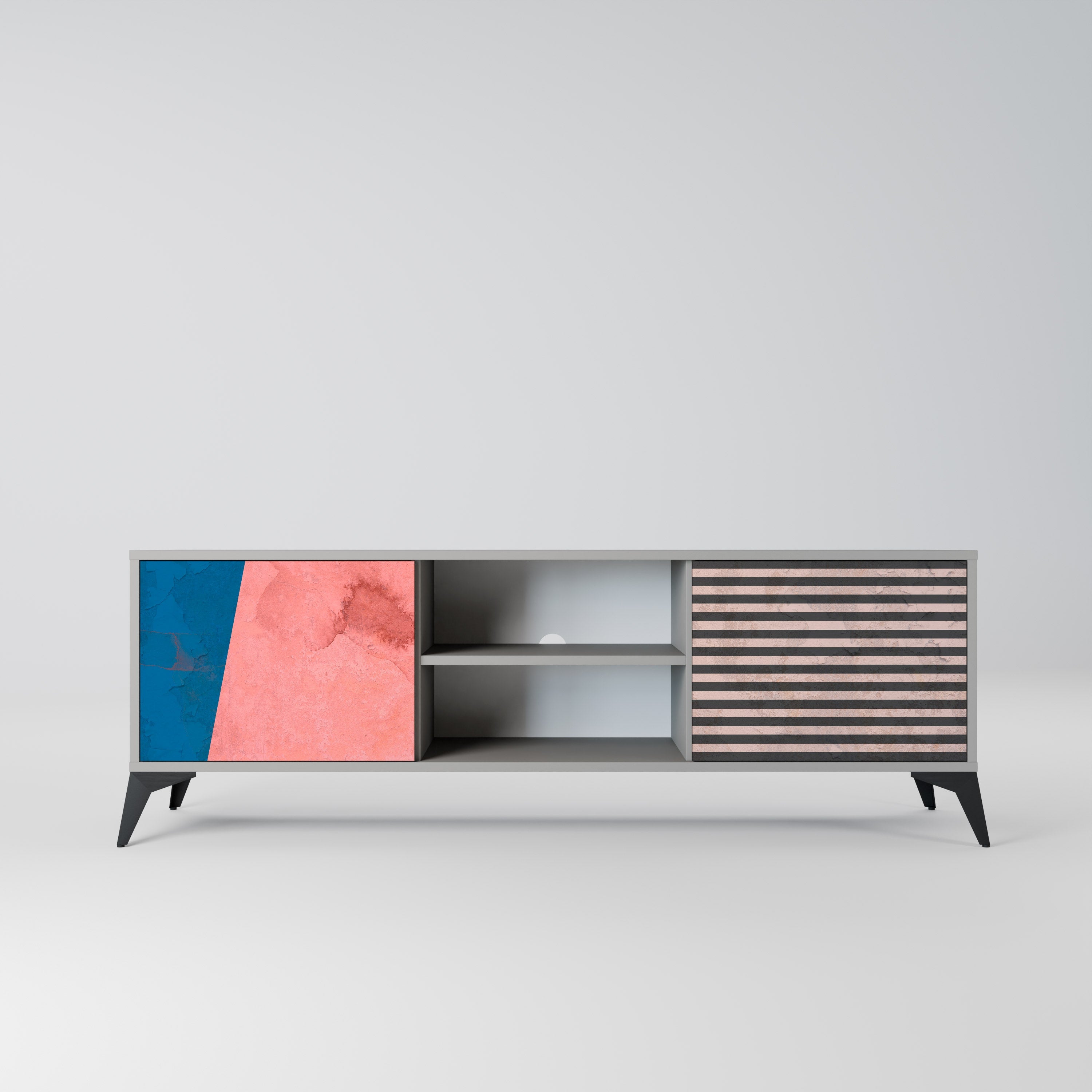 GLAMOROUS STRIPE 2-Door TV Stand in Grey Finish