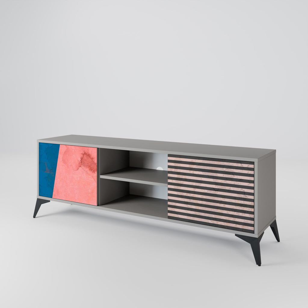 GLAMOROUS STRIPE 2-Door TV Stand in Grey Finish