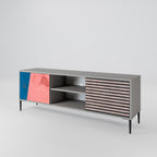 GLAMOROUS STRIPE 2-Door TV Stand in Grey Finish