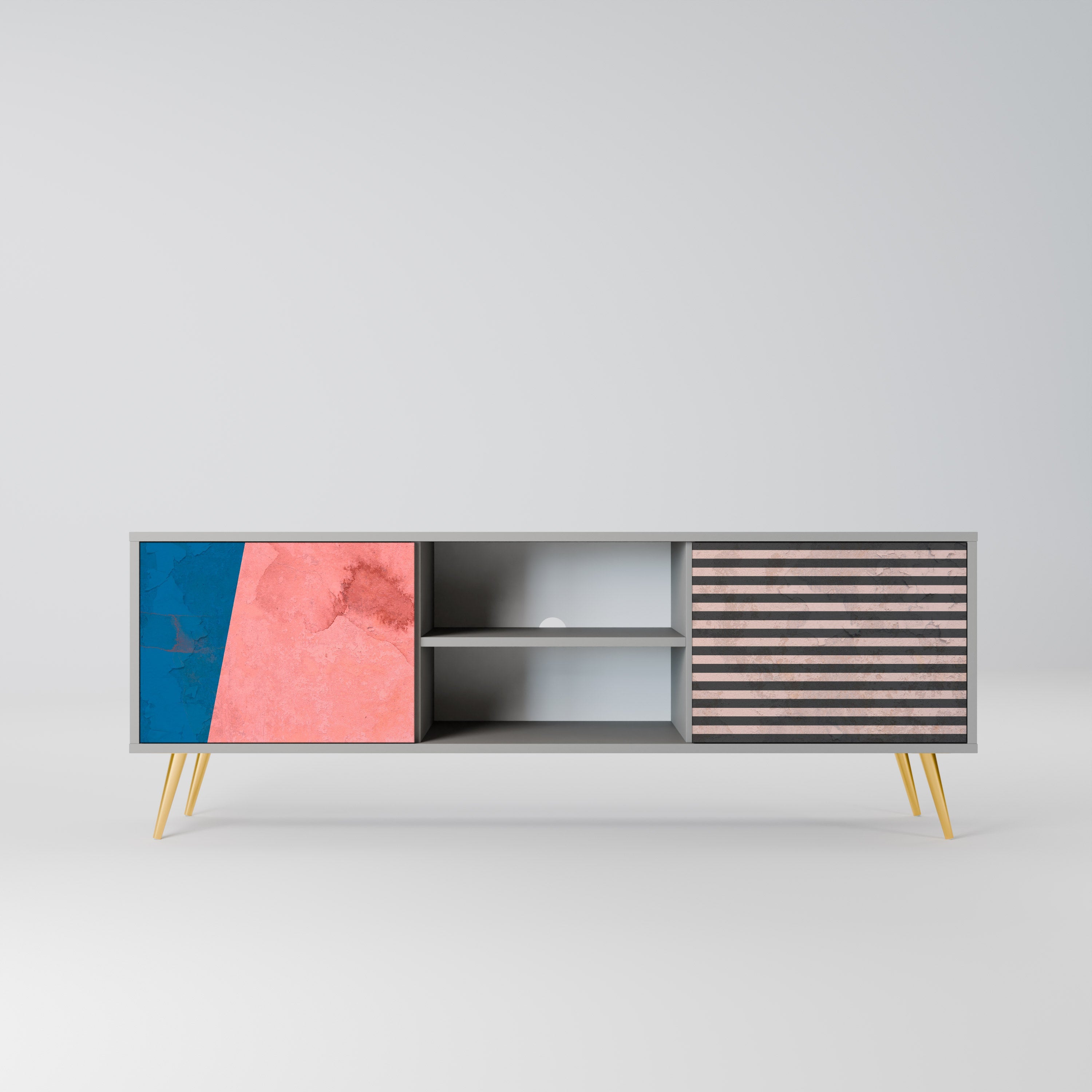 GLAMOROUS STRIPE 2-Door TV Stand in Grey Finish