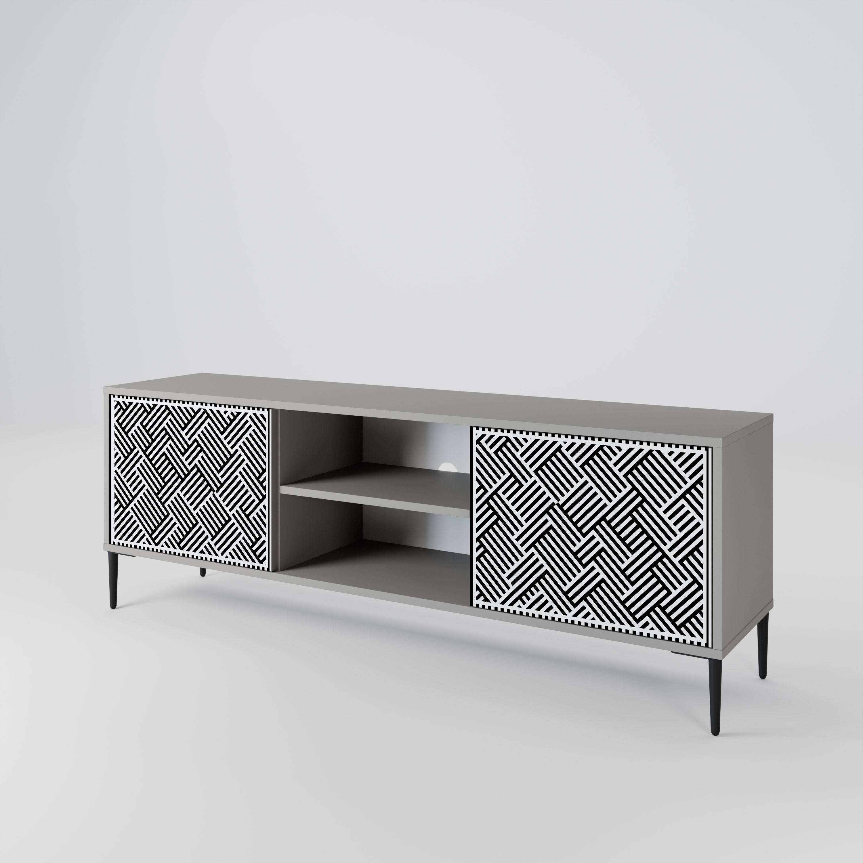 TEMPORARY SEQUENCE 2-Door TV Stand in Grey Finish