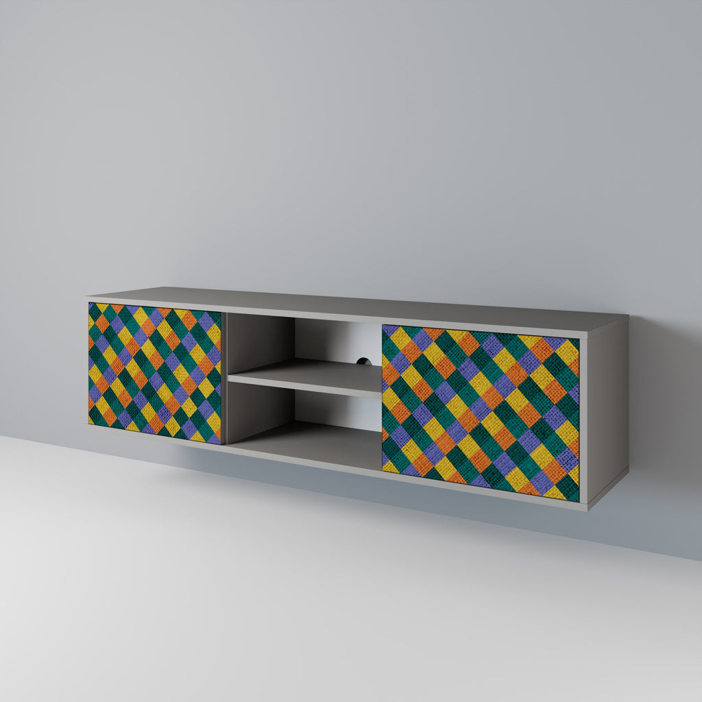 PAINTED SQUARES MIX 2-Door TV Stand in Grey Finish