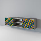 PAINTED SQUARES MIX 2-Door TV Stand in Grey Finish