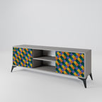 PAINTED SQUARES MIX 2-Door TV Stand in Grey Finish