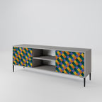 PAINTED SQUARES MIX 2-Door TV Stand in Grey Finish