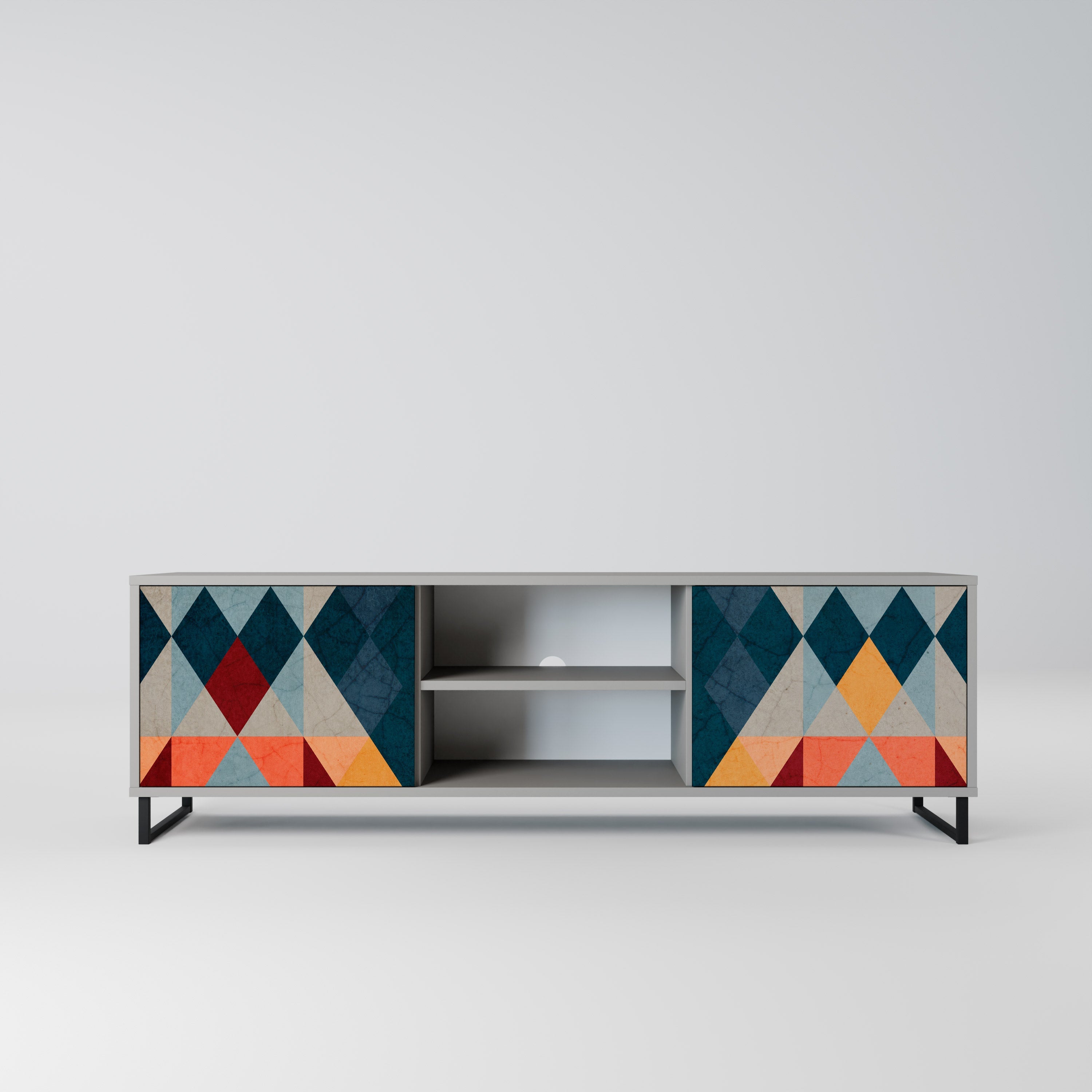 CRACKED ILLUSION 2-Door TV Stand in Grey Finish