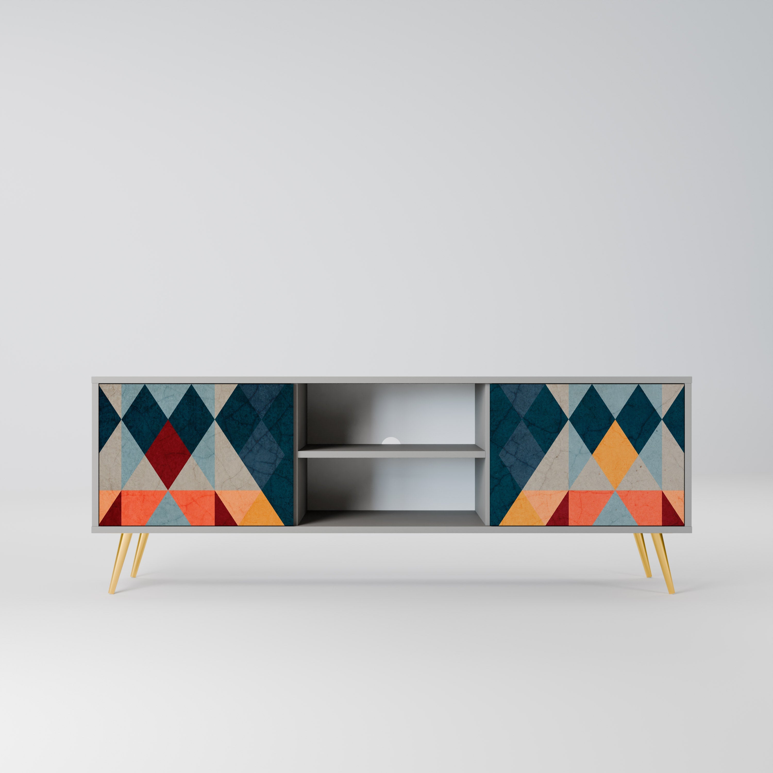 CRACKED ILLUSION 2-Door TV Stand in Grey Finish