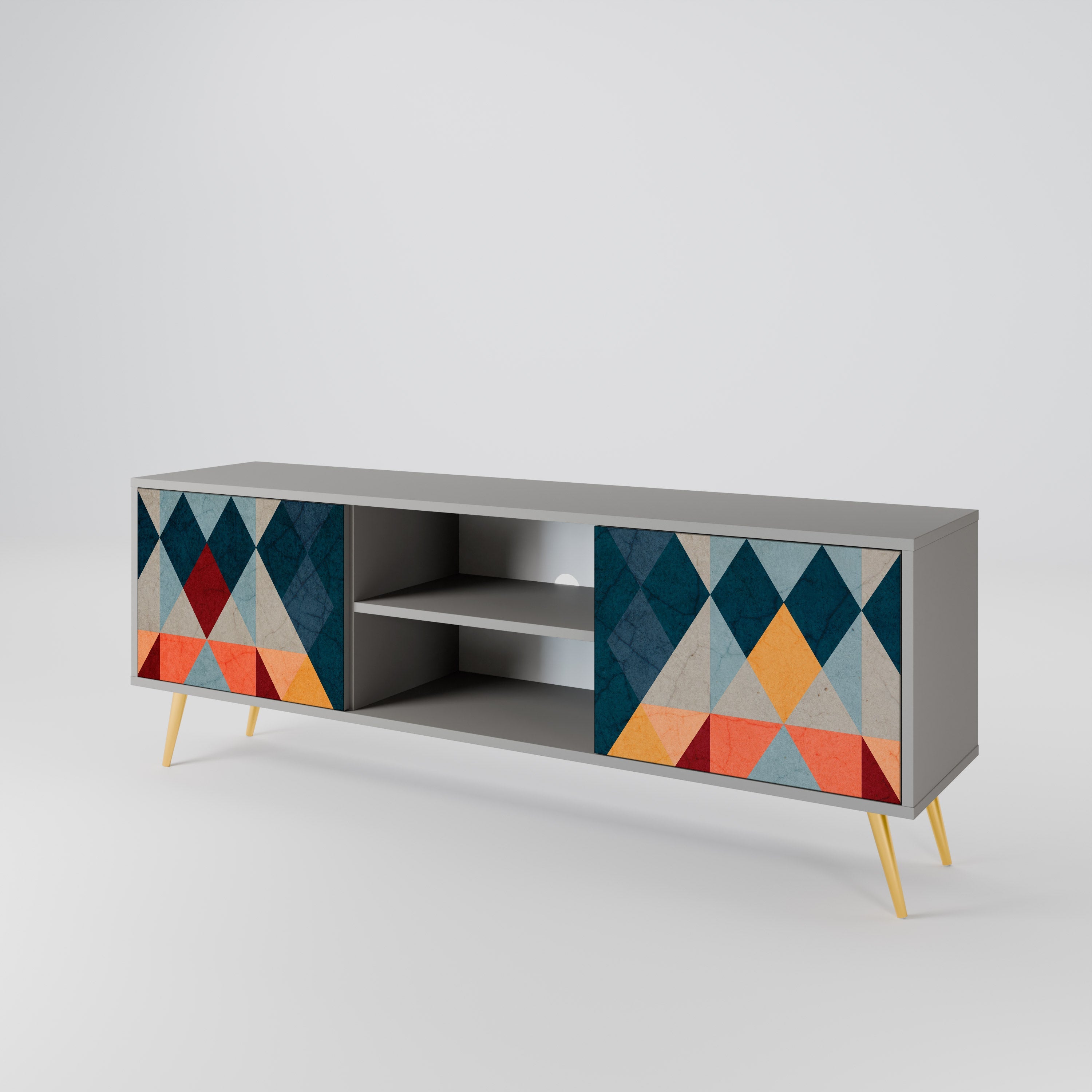 CRACKED ILLUSION 2-Door TV Stand in Grey Finish