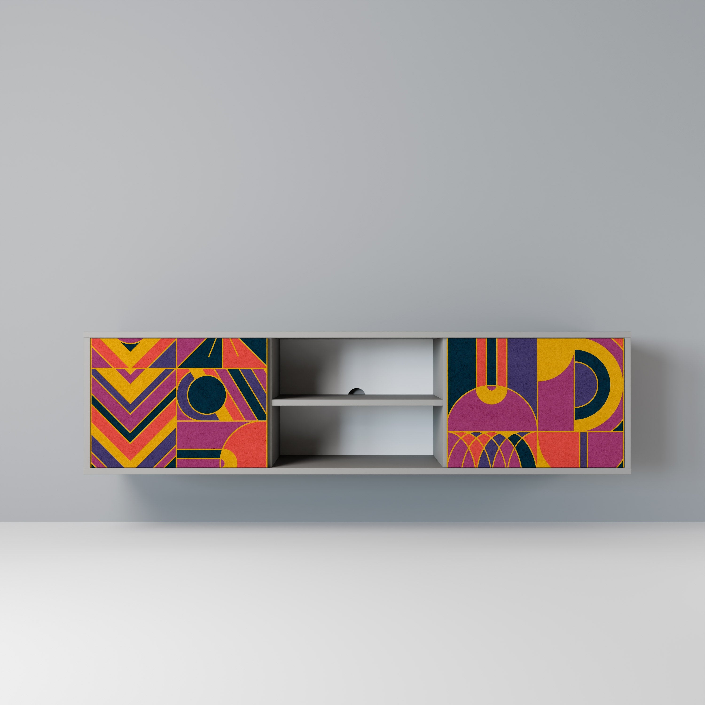 ELECTRIC PATTERNS 2-Door TV Stand in Grey Finish