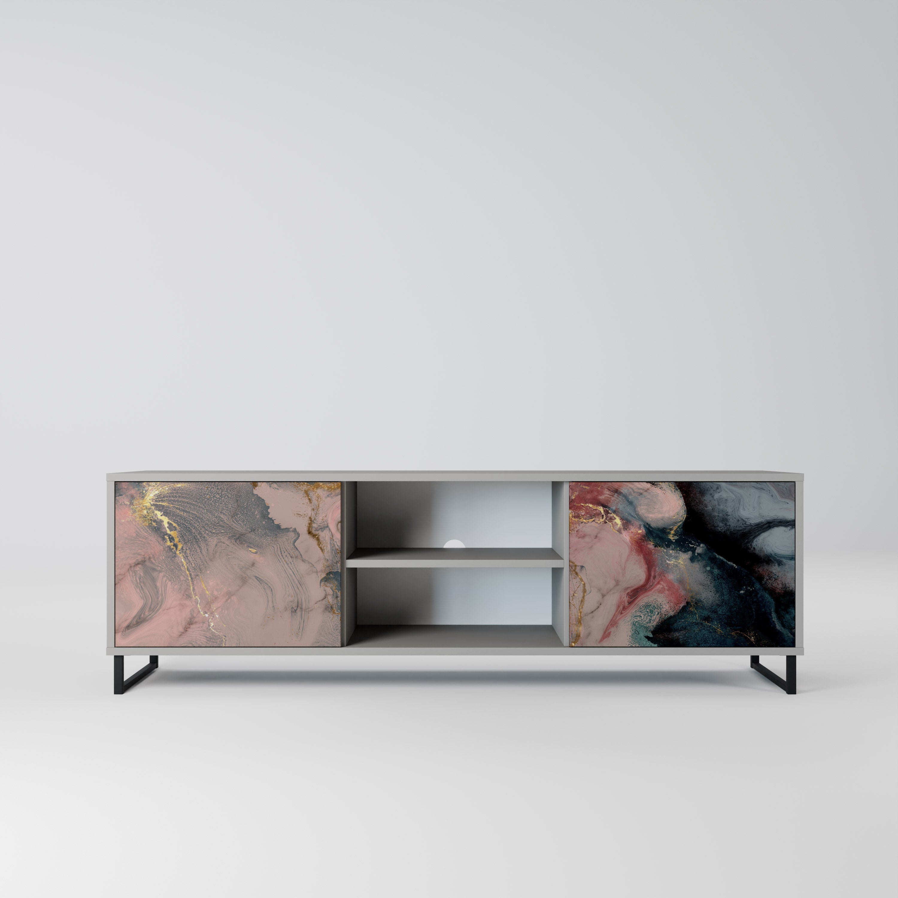 GILDED SWIRLS 2-Door TV Stand in Grey Finish