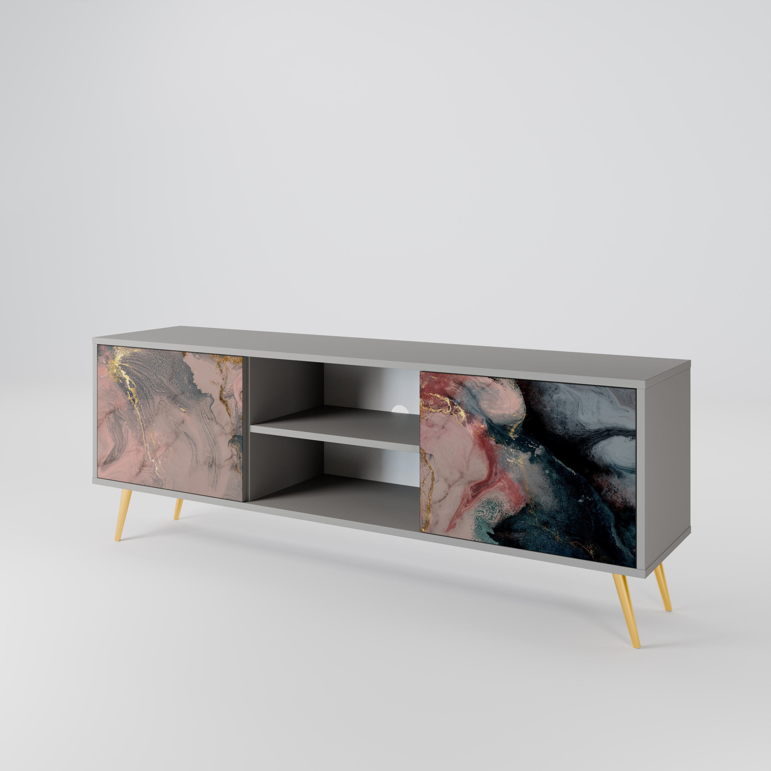 GILDED SWIRLS 2-Door TV Stand in Grey Finish