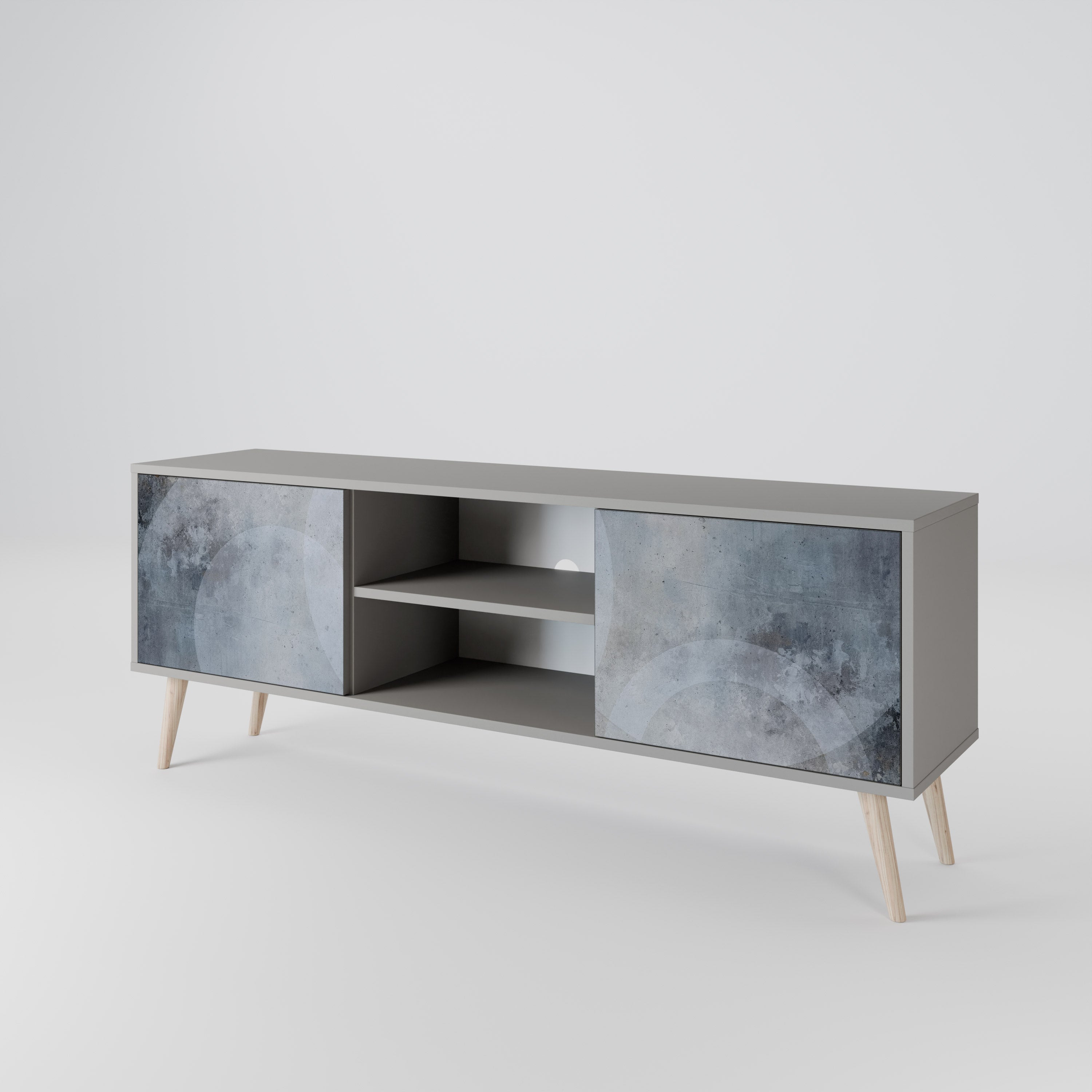 MUTED ARC 2-Door TV Stand in Grey Finish
