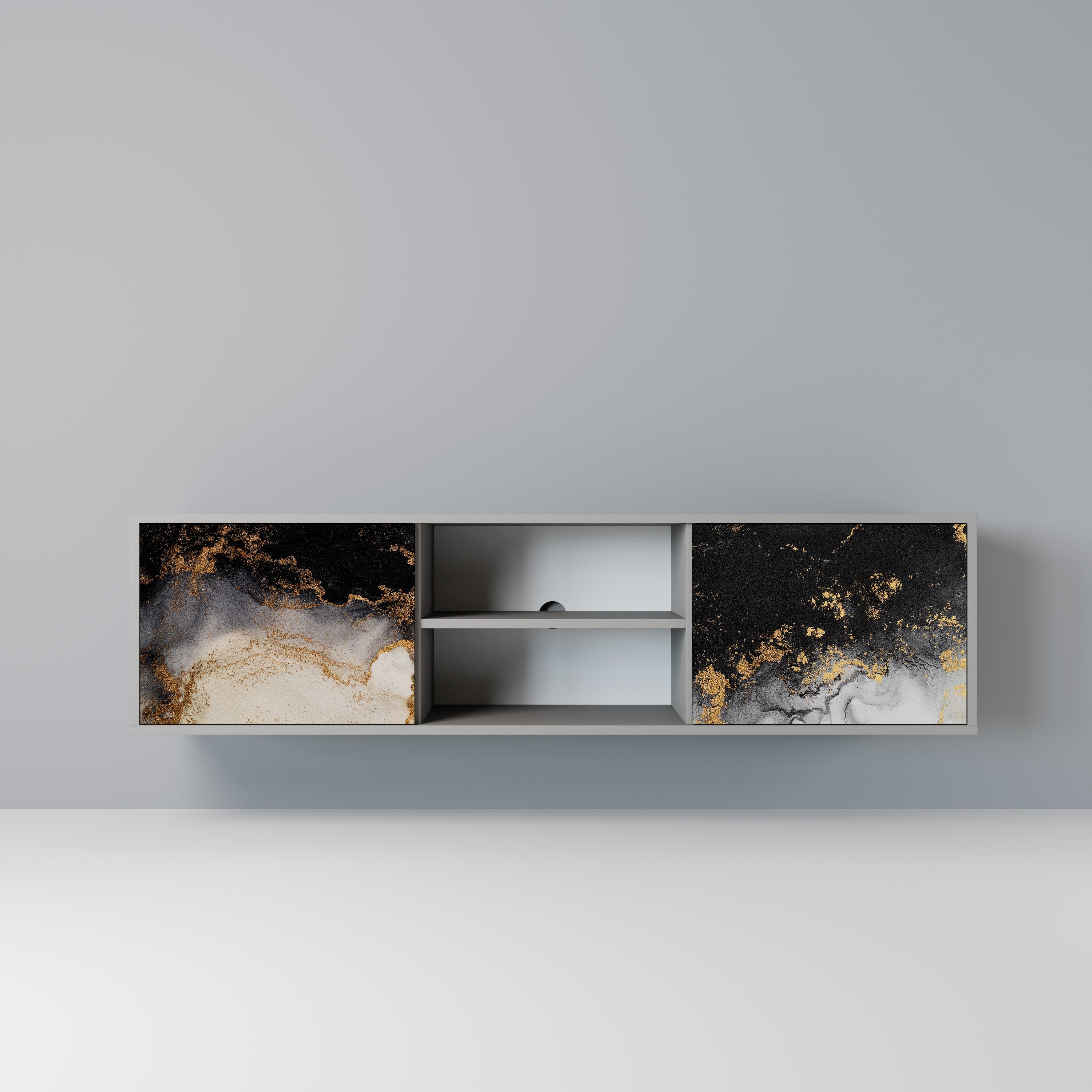 MARBLE OF TOMMORROW 2-Door TV Stand in Grey Finish