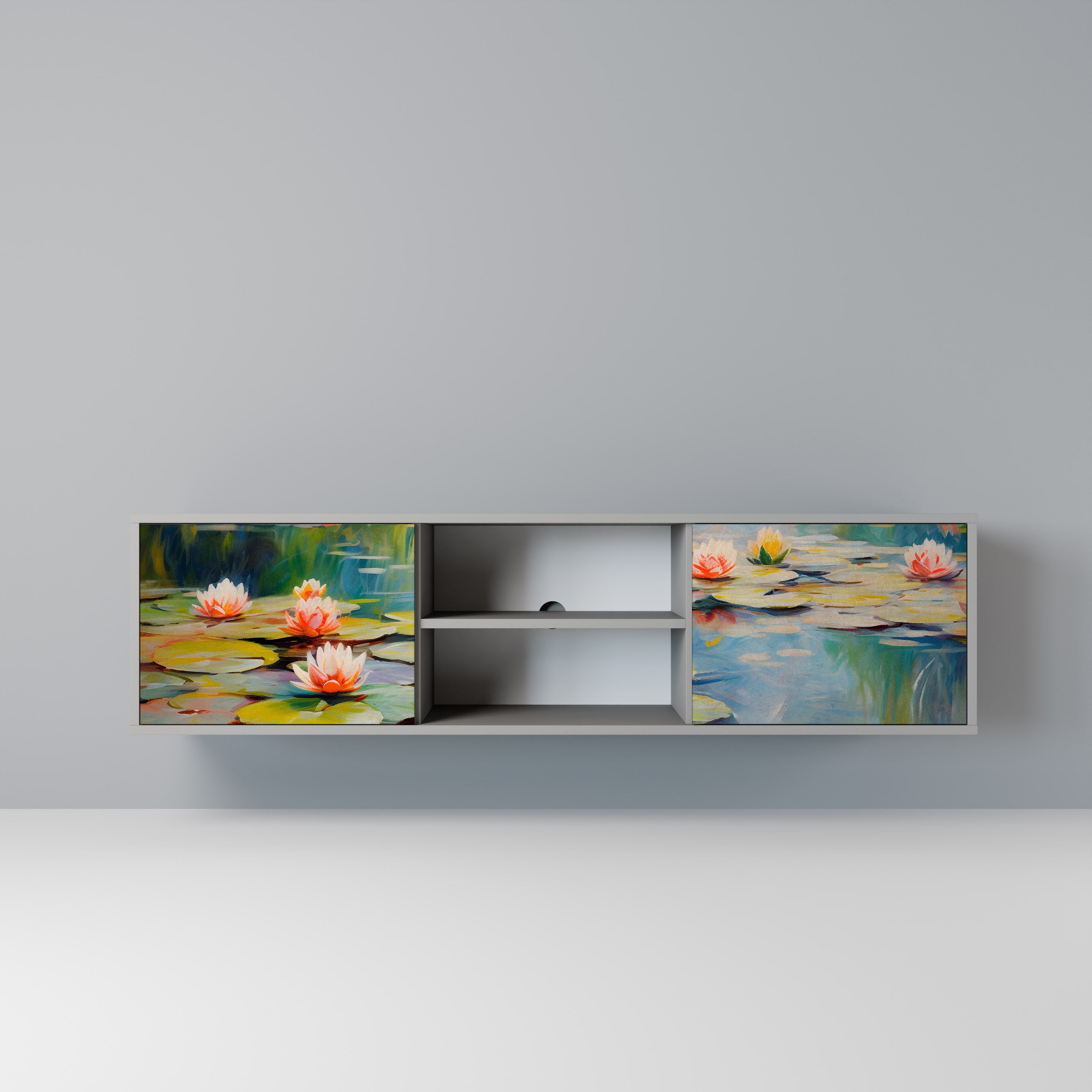 BLOOMING WATERS 2-Door TV Stand in Grey Finish