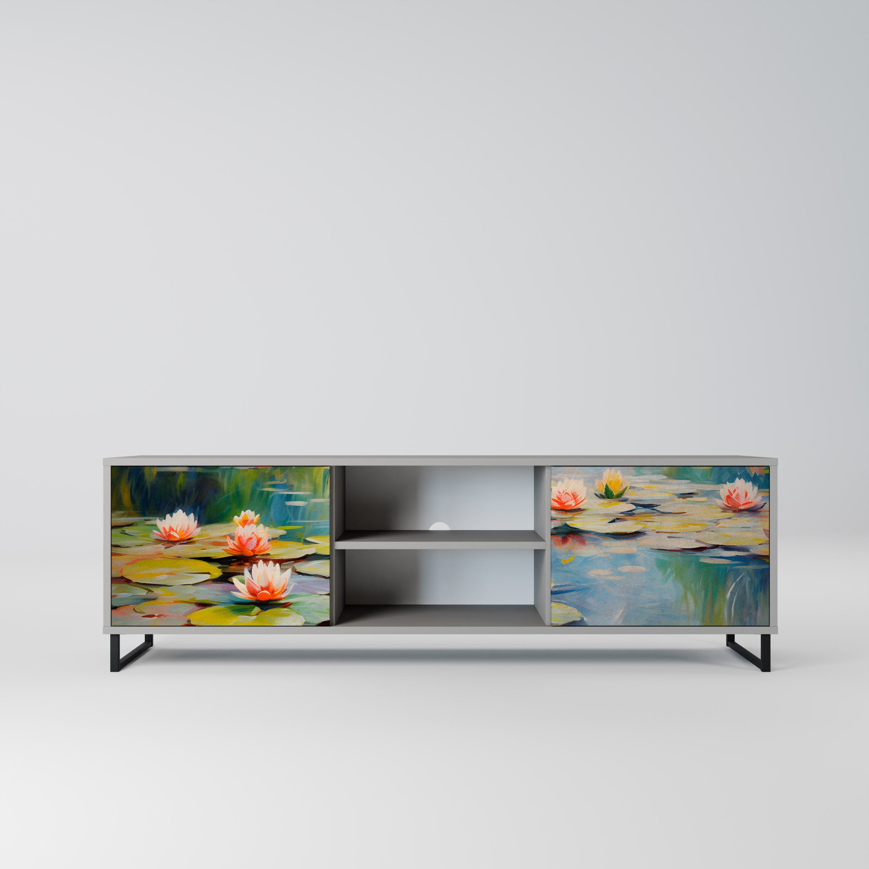 BLOOMING WATERS 2-Door TV Stand in Grey Finish