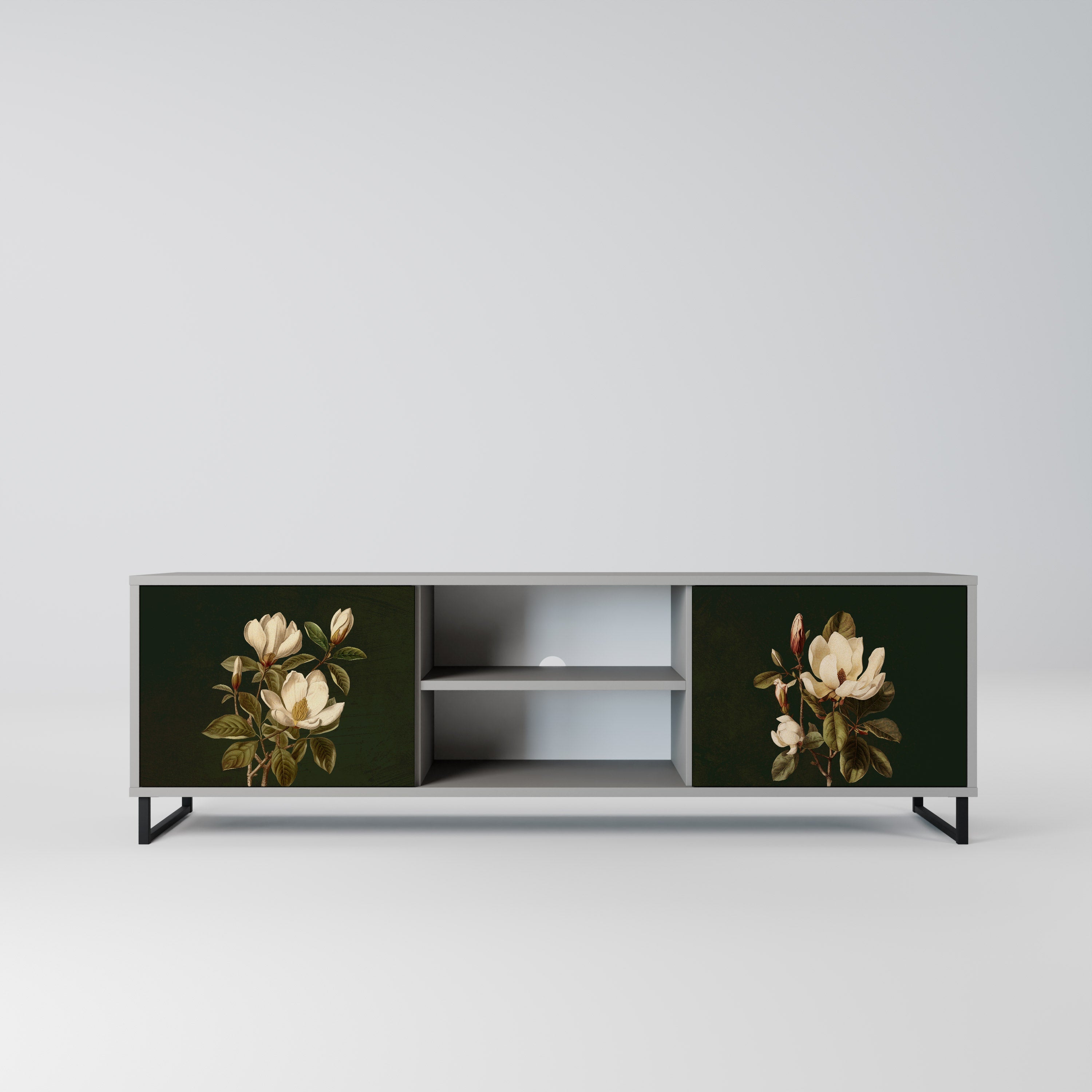 FLORAL NOIR 2-Door TV Stand in Grey Finish