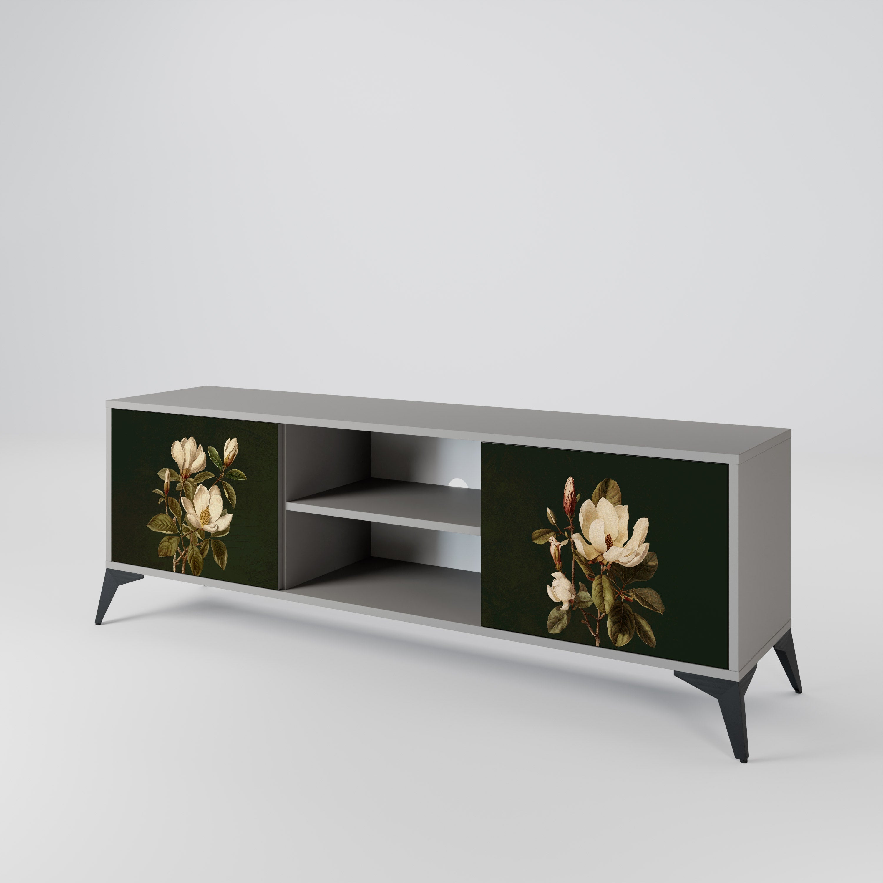 FLORAL NOIR 2-Door TV Stand in Grey Finish