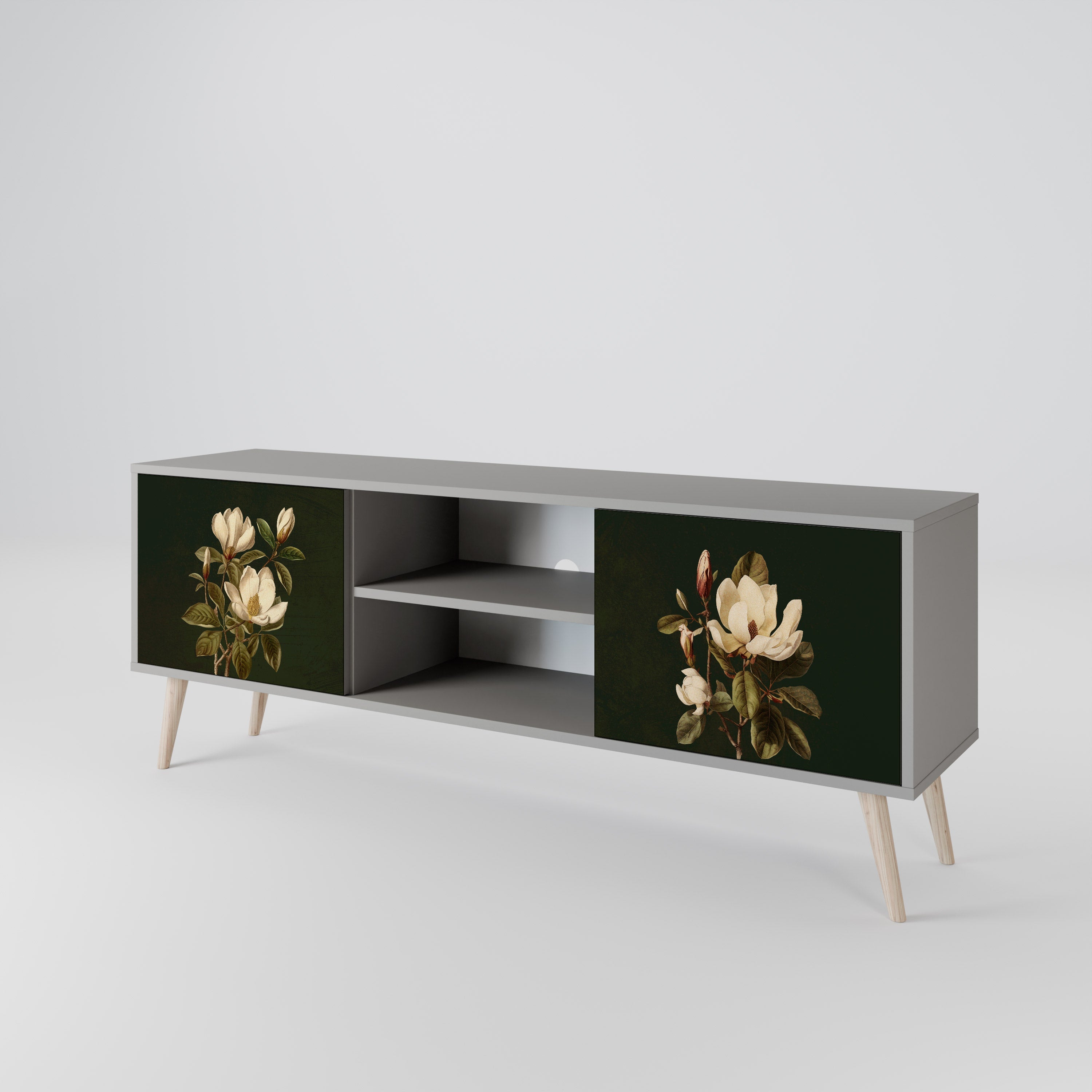 FLORAL NOIR 2-Door TV Stand in Grey Finish