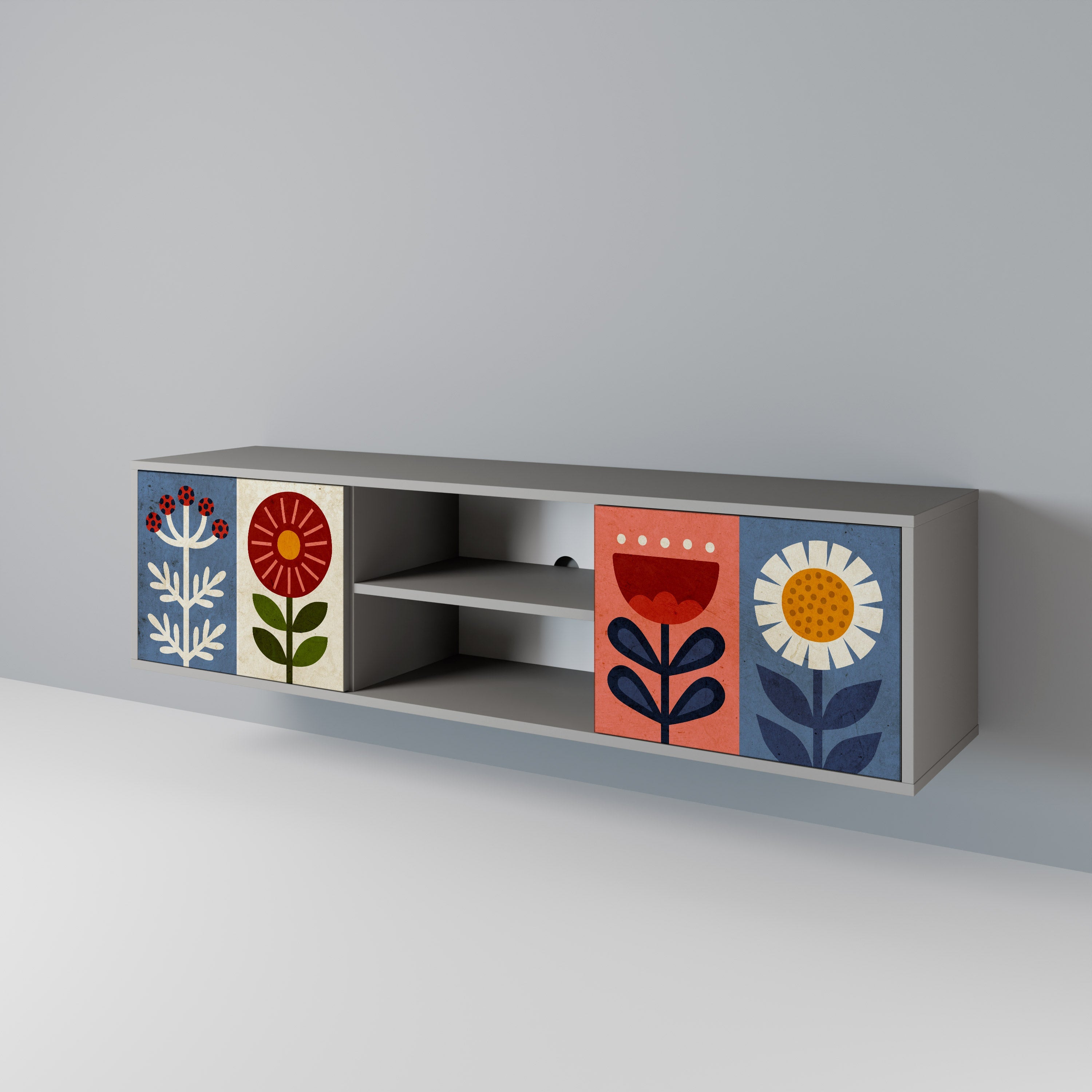 SCANDIC FLOWERET TV-Lowboard mit 2 Türen in Grau