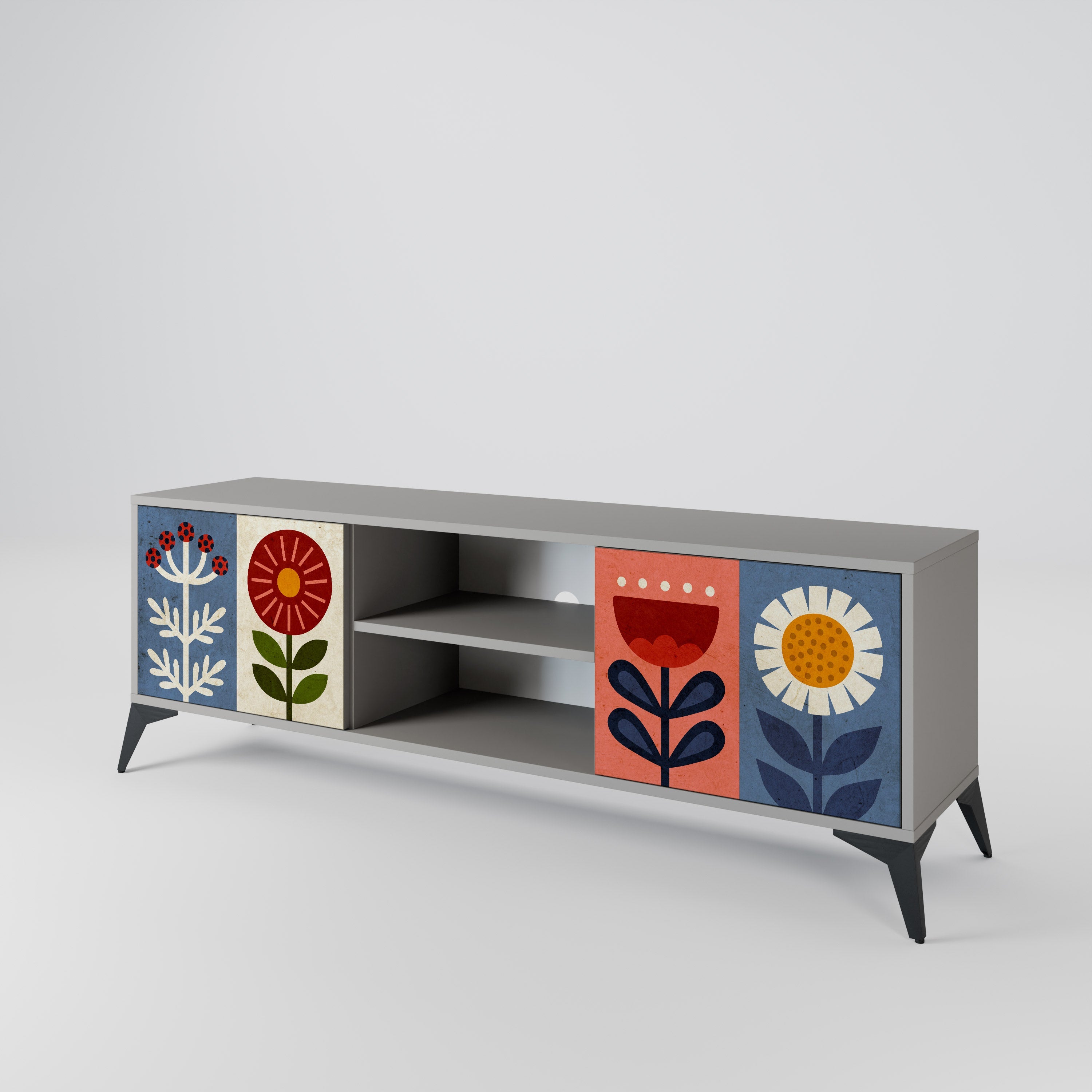 SCANDIC FLOWERET 2-Door TV Stand in Grey Finish