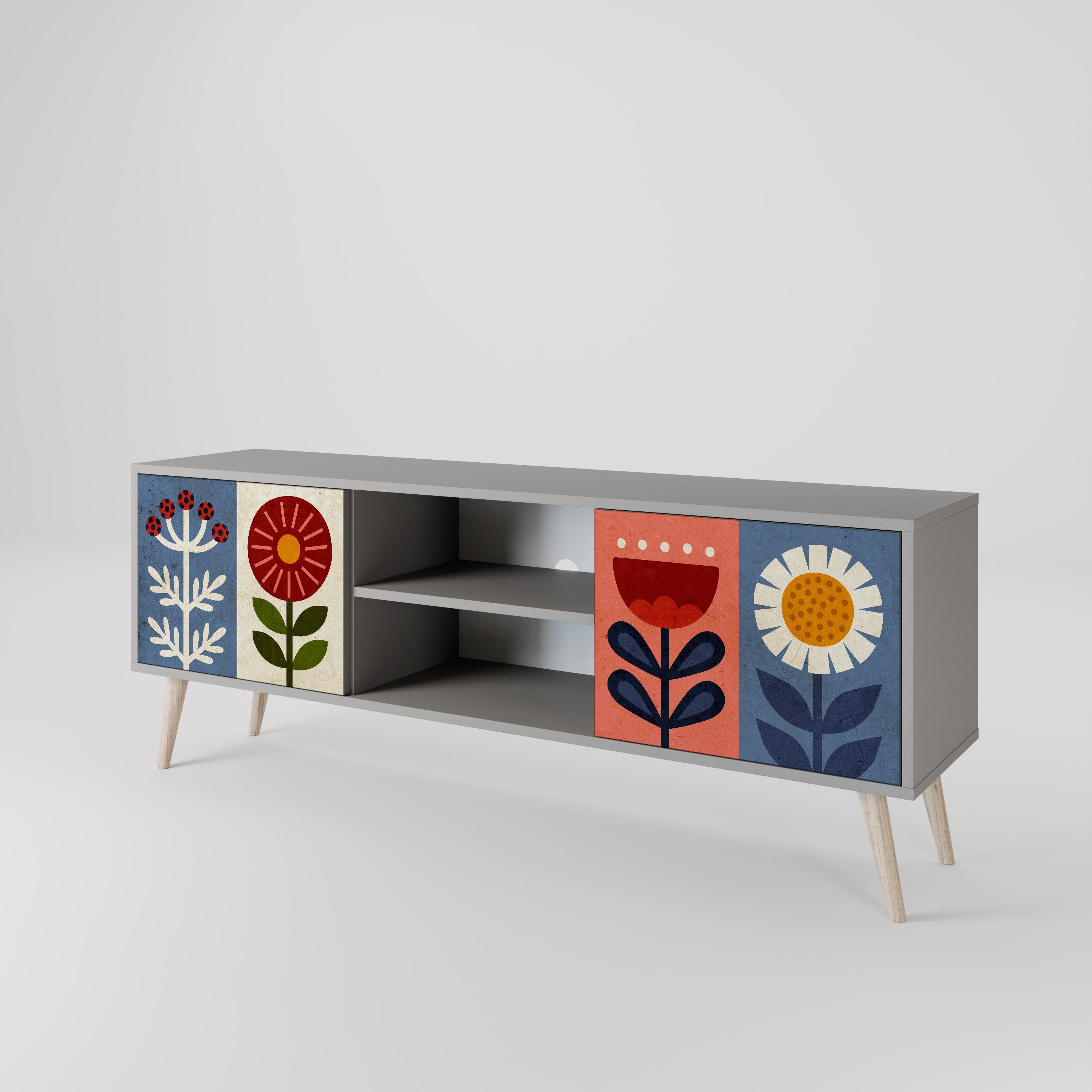 SCANDIC FLOWERET 2-Door TV Stand in Grey Finish