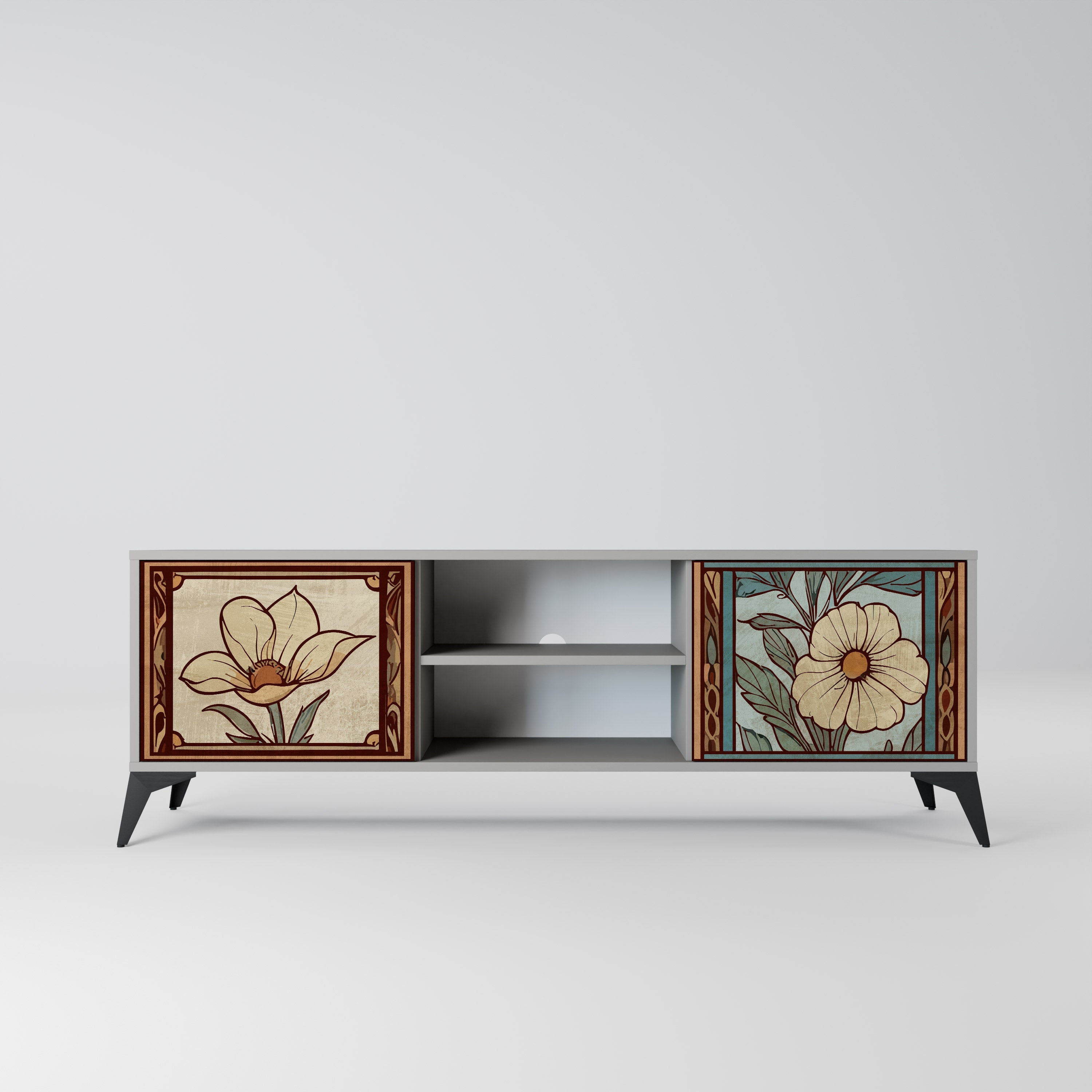 TIMELESS FLORA 2-Door TV Stand in Grey Finish